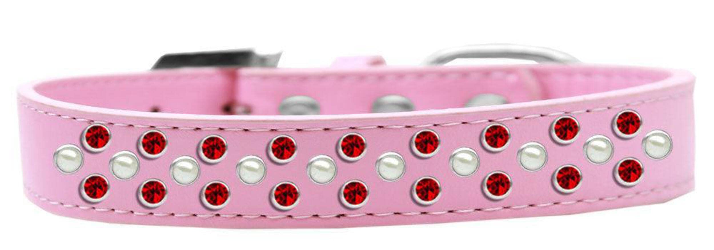 Mirage Pet Products Sprinkles Dog Collar with Pearl and Red Crystals, Size 18, Red