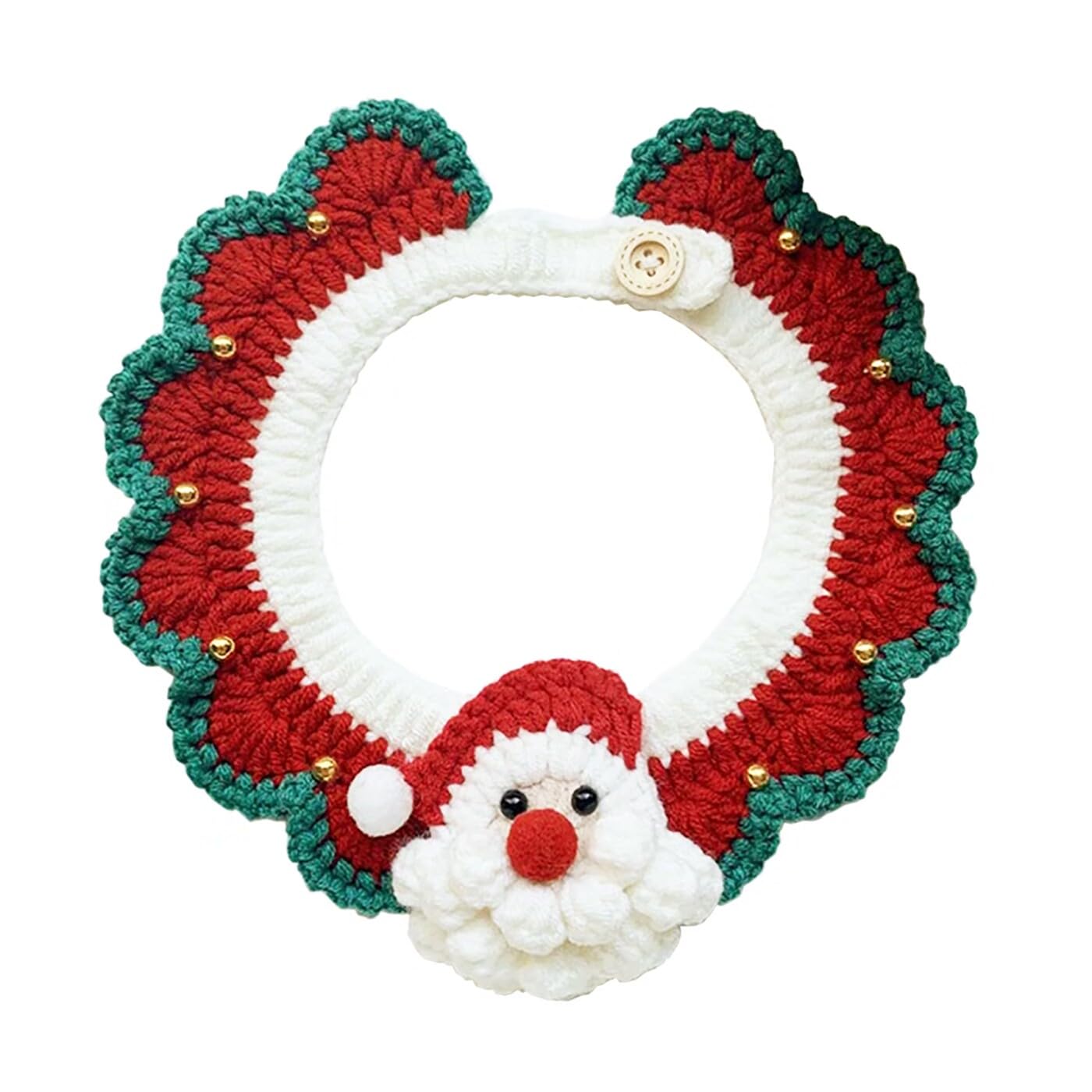 IDOLPET Christmas Santa Claus Cat Collar with Bell Handmade Knitting Holiday Pet Bandana Collar Necktie Costume Outfit for Kitte