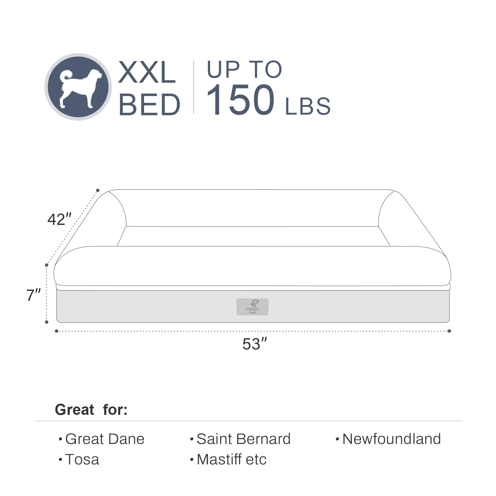 Yiruka Jumbo Dog Beds, Rich Blue Orthopedic Dog Bed, Washable Dog Bed With [Removable Bolster], Waterproof Dog Bed With Nonskid Bottom, Doggy Bed, Dog Beds For Extra Large Dogs