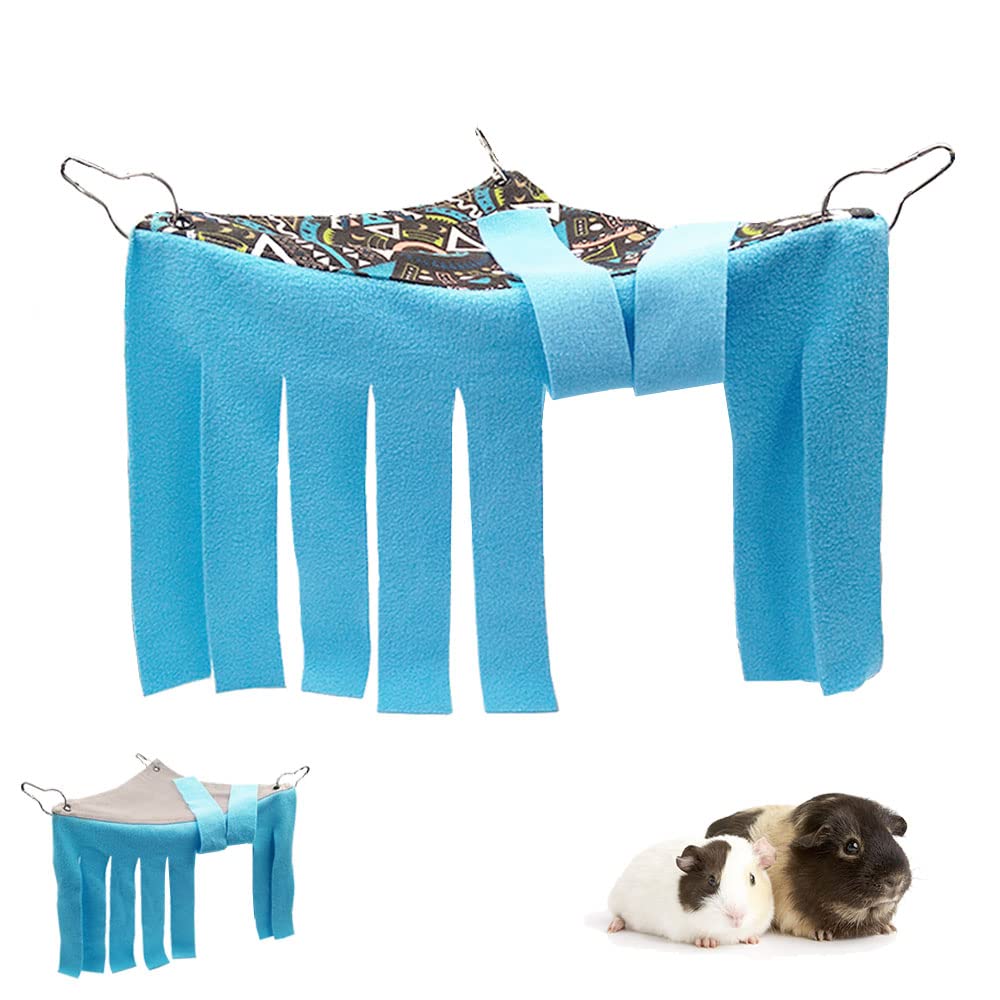 Rioussi Guinea Pig Hideout Hideaway Corner Fleece Toys Cage Accessories With Reversible Sides, Geo/Gray+Blue X 1 Curtain