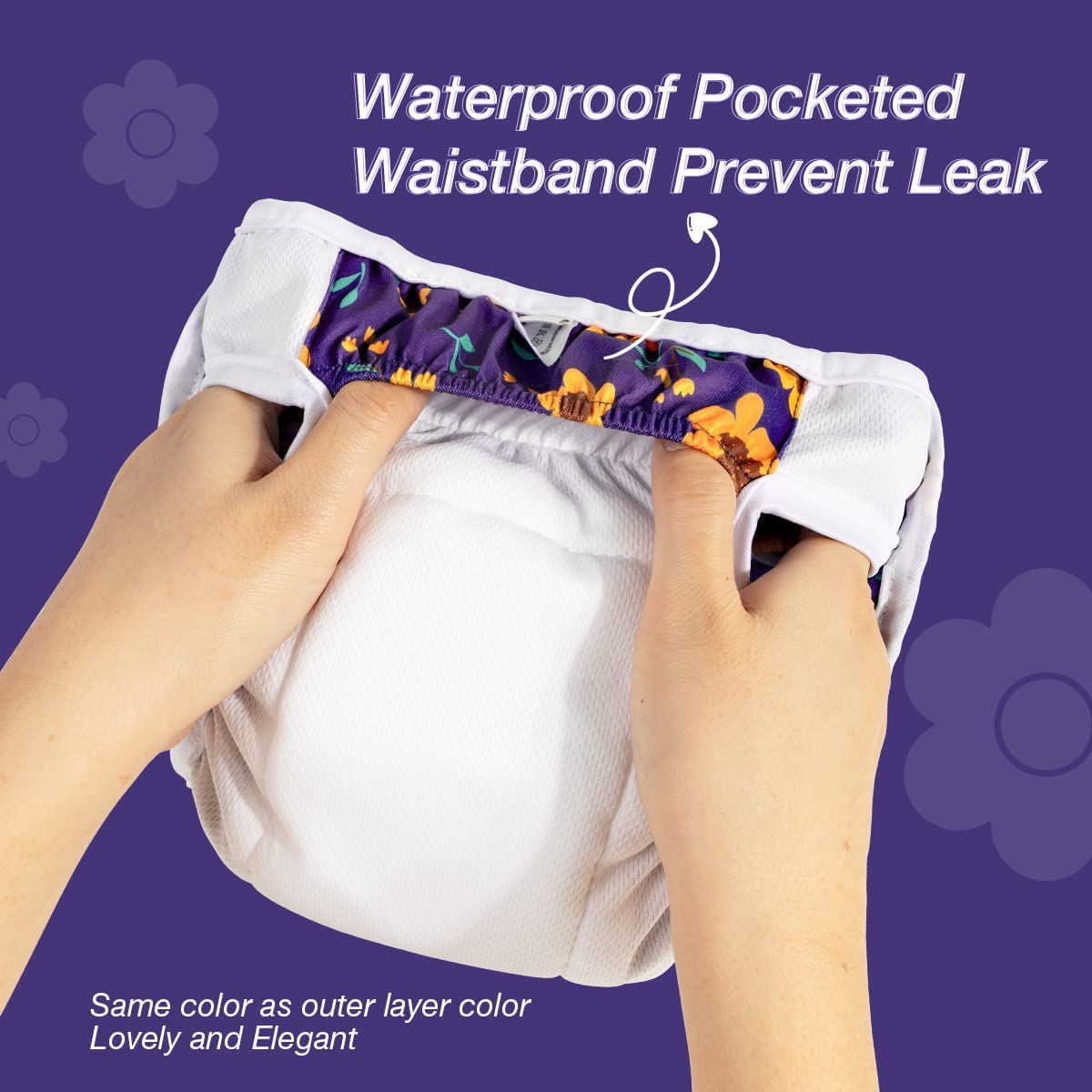 Pet Soft Washable Female Dog Diapers (3 Pack) - Reusable XS Doggy Diapers in Cute Flower for Period Heat