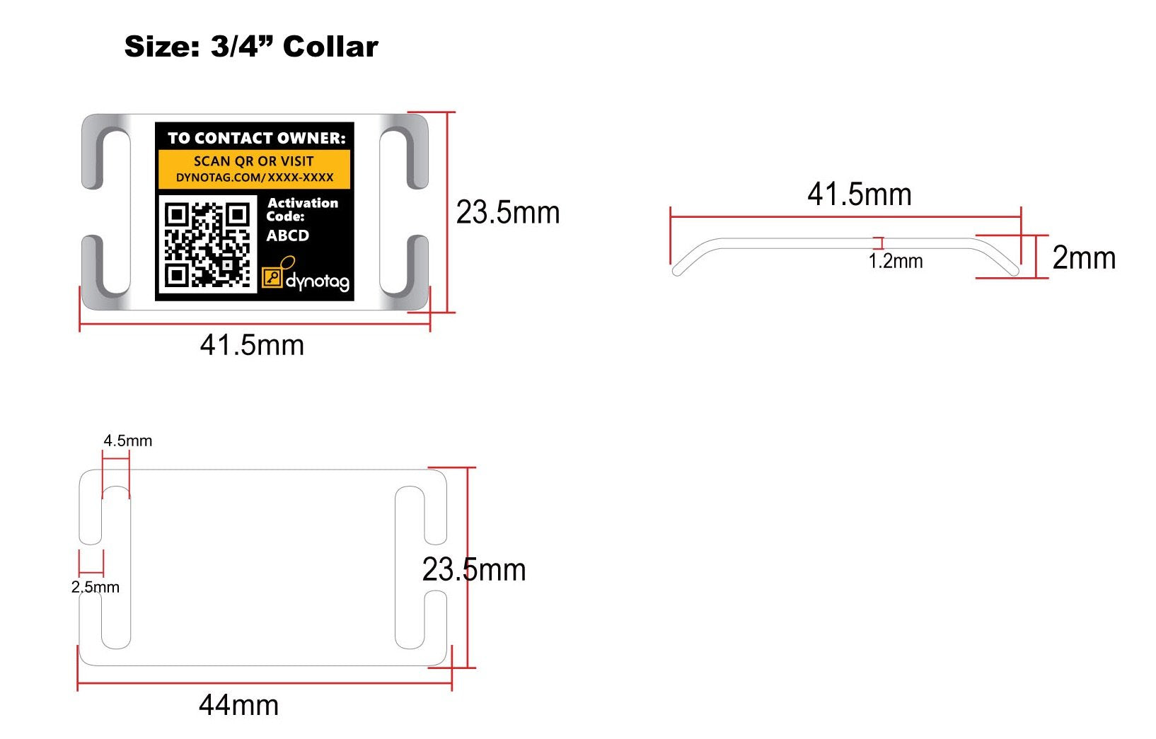 Dynotag® Web Enabled Super Pet Id Smart Tag. Slider Style W. Dynoiq™ & Lifetime Recovery Service (Open Slot, Tag Only, For 3/4 Inch Collar Band)