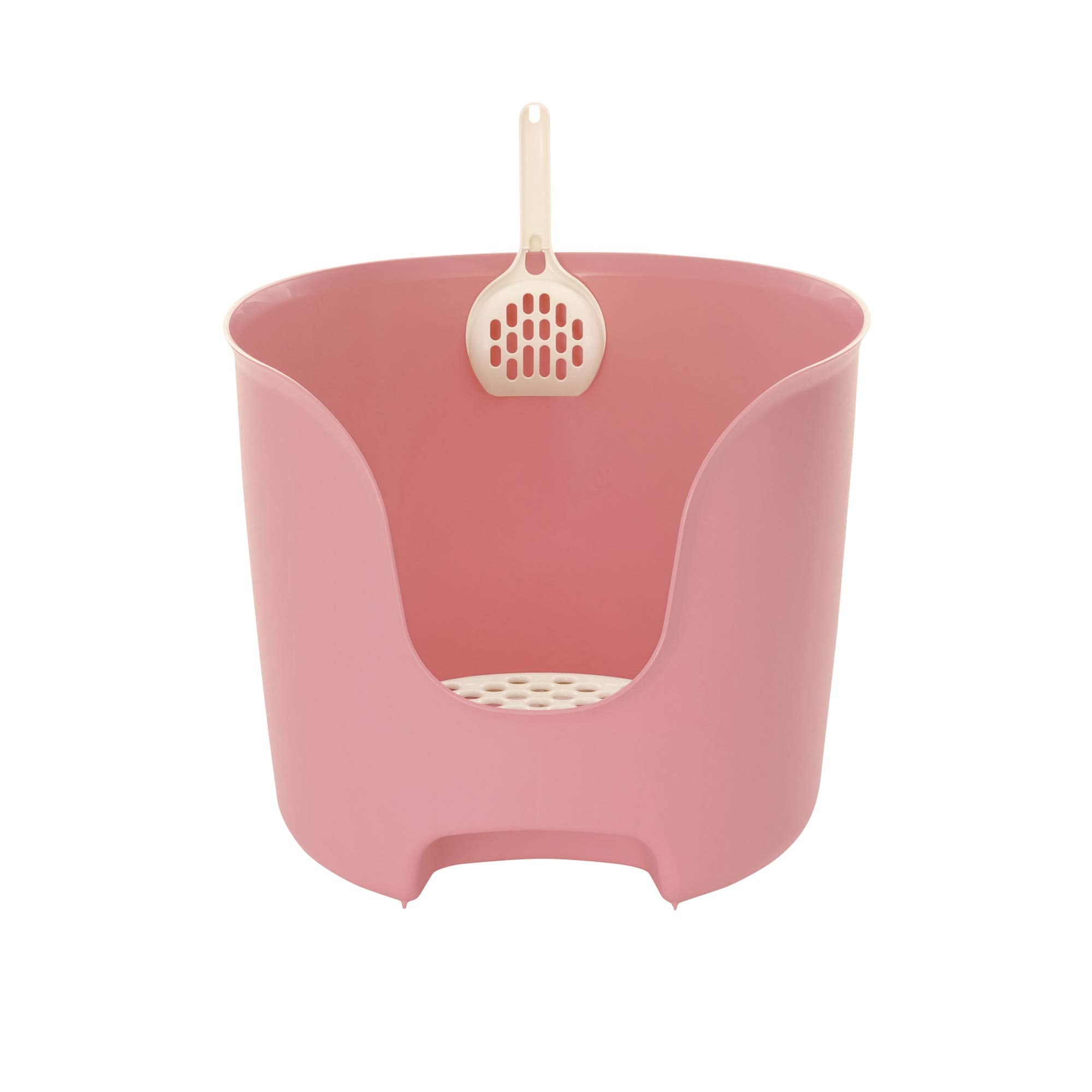 Richell USA - PAW TRAX High Wall Cat Litter Box in Pink - High Sides Waste Box, Anti-Tracking Grate, Included Scooper, 19.7x16.1