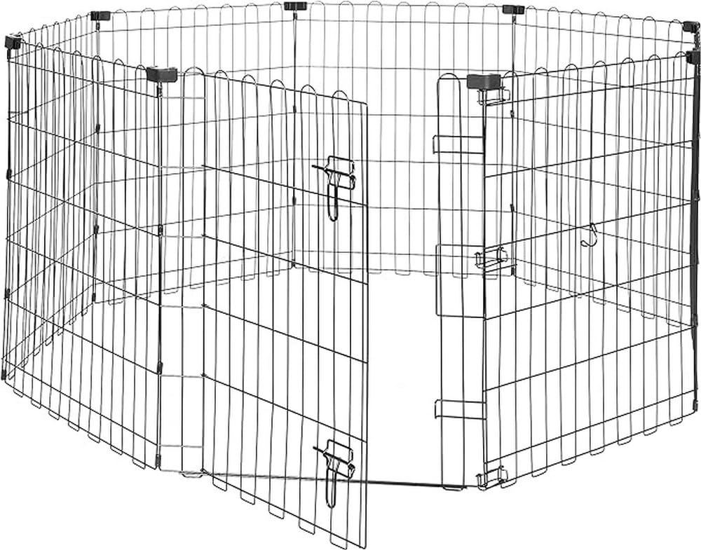 Amazon Basics Foldable Octagonal Metal Exercise Dog Playpen - Indoor/Outdoor, Single Door, Small (8 Panels, 24 X 30), Easy To As