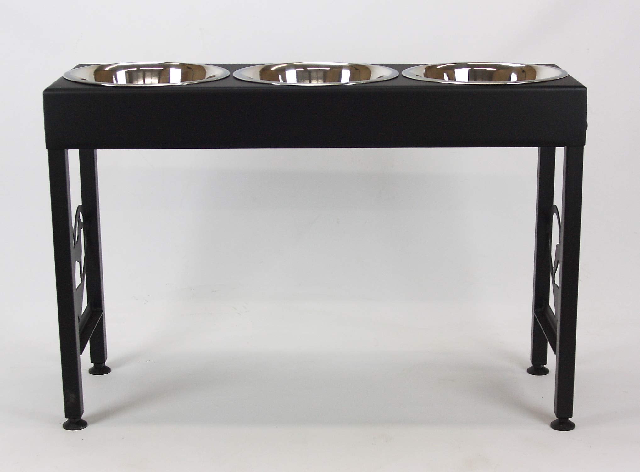 Great Dane Elevated Dog Bowls Triple Dish Feeder Stand Raised Dog Bowls Powdercoated Steel 21'' Tall