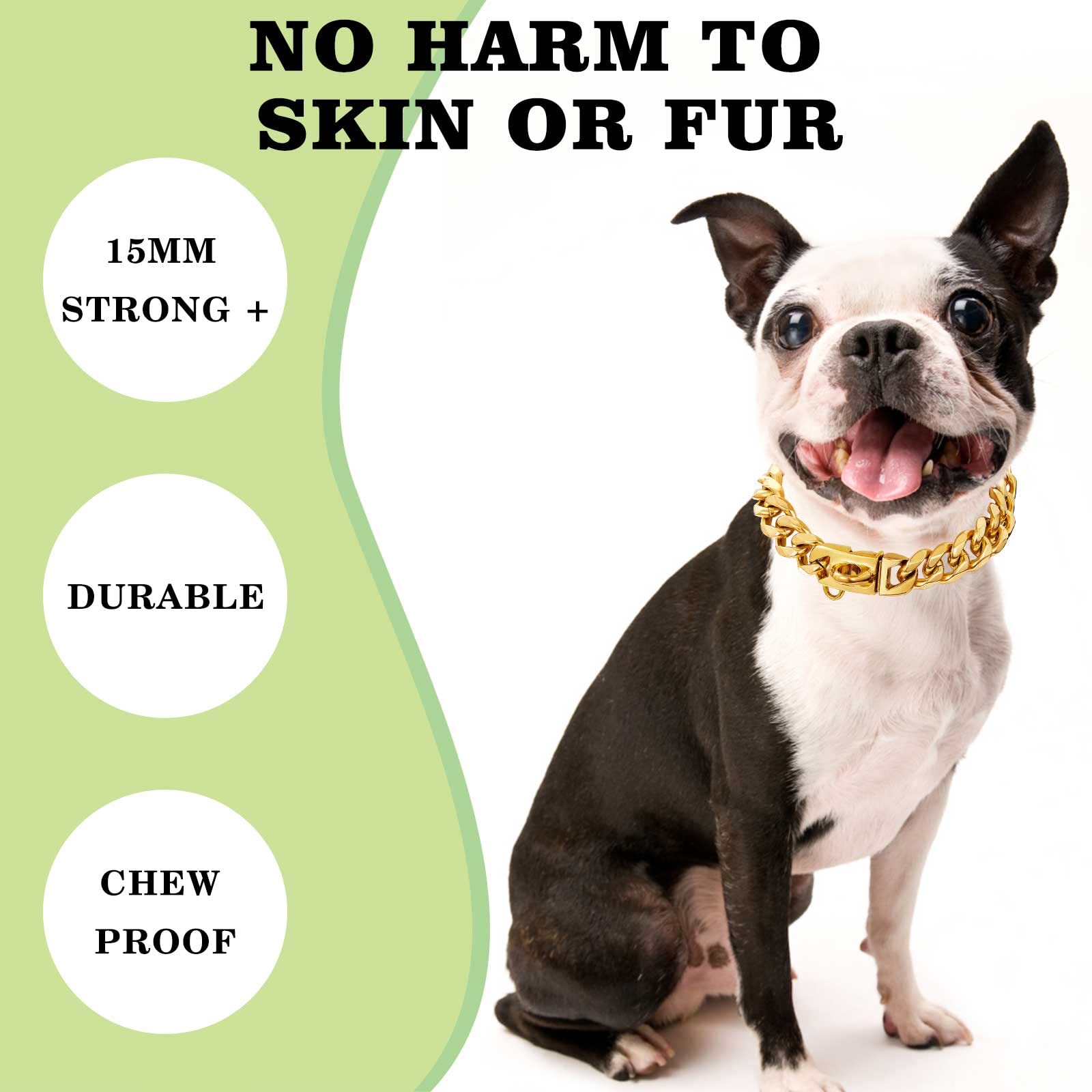 Stainless Steel Silver Gold Dog Collars With Safety Buckle Lock,18K Cuban Link Chain Training Collar,15Mm Strong Dog Necklace He