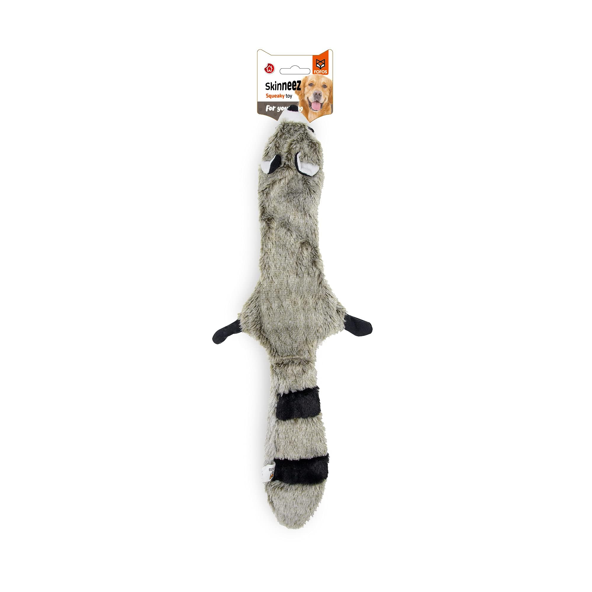 Barkbutler X Fofos Skinneez Stuffing Free Raccoon  Soft & Squeaky Toys For Dogs, Dog Toys For Large Dogs (530Kgs)  Grey
