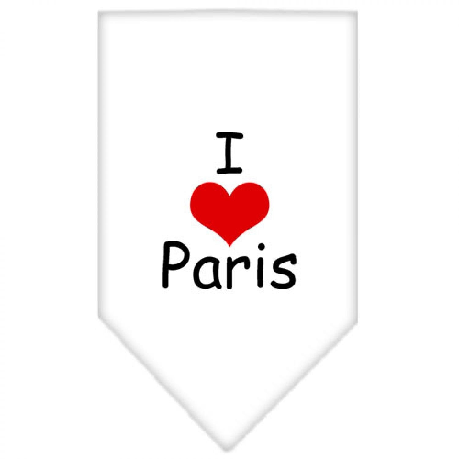 Pet and Dog Bandana Screen Printed, "I Love Paris" White Large