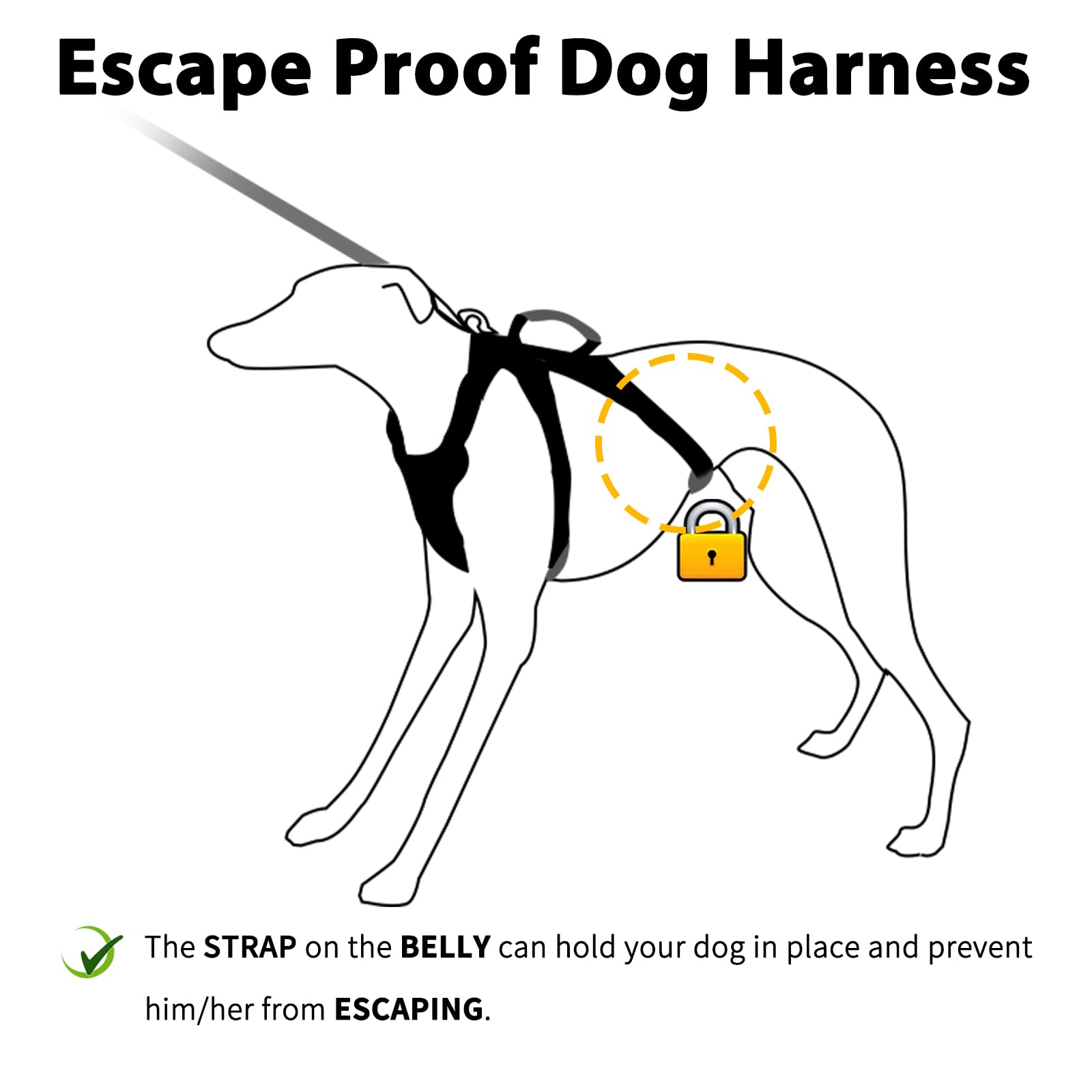 Huntboo No Escape Dog Harness, Escape Proof Harness, Fully Reflective Harness With Padded Handle, Breathable,Durable, Adjustable