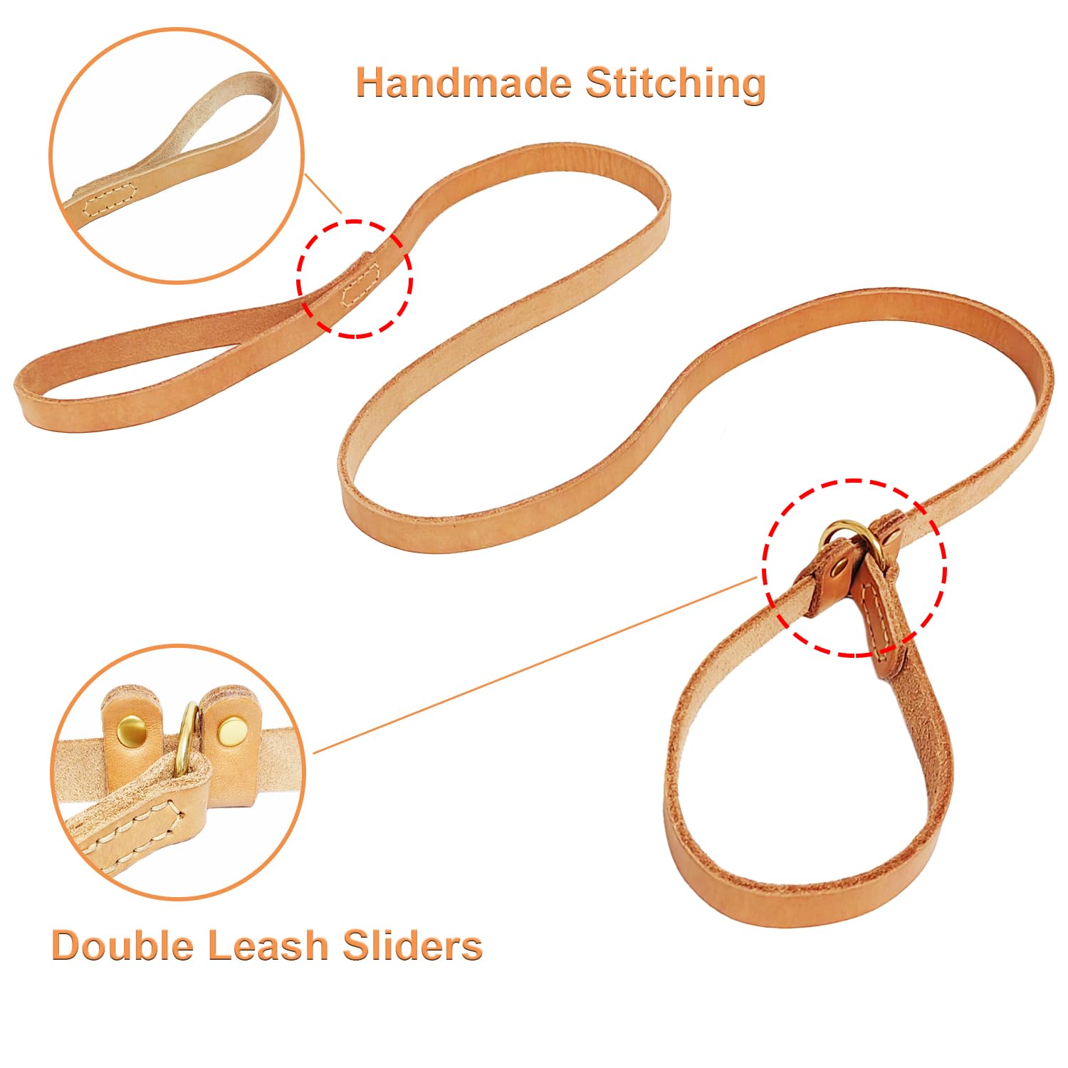 Lwbmg 5.6Ft Leather Dog Leash, Real Leather Slip Lead For Medium Large Dogs, Adjustable Heavy Duty Pet Dog Training Leash Tan