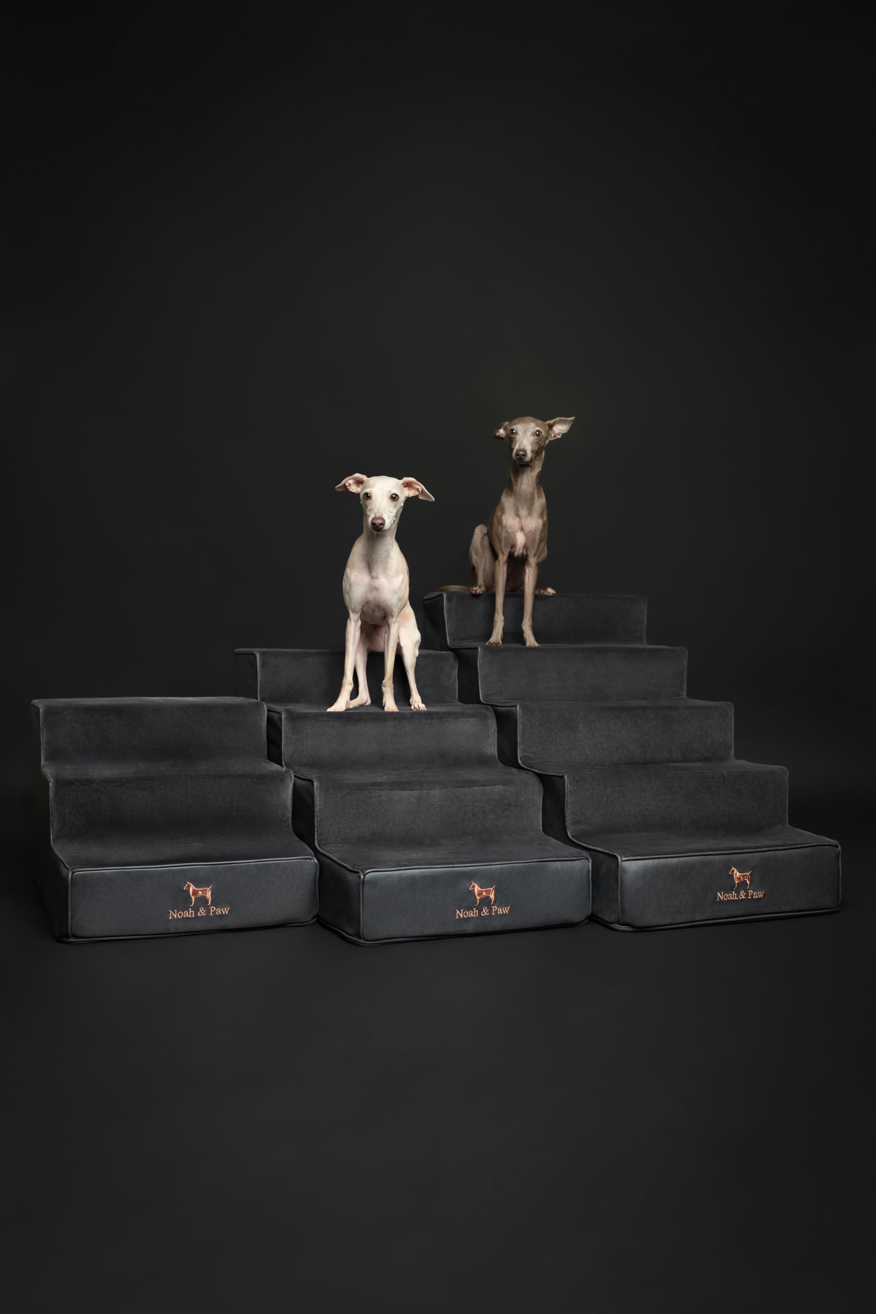 NOAH & PAW Dog Stairs - 16 Extra Wide Pet Ramp for High Beds, Durable 3 Steps for Small & Large Breeds, Black Leather Collection