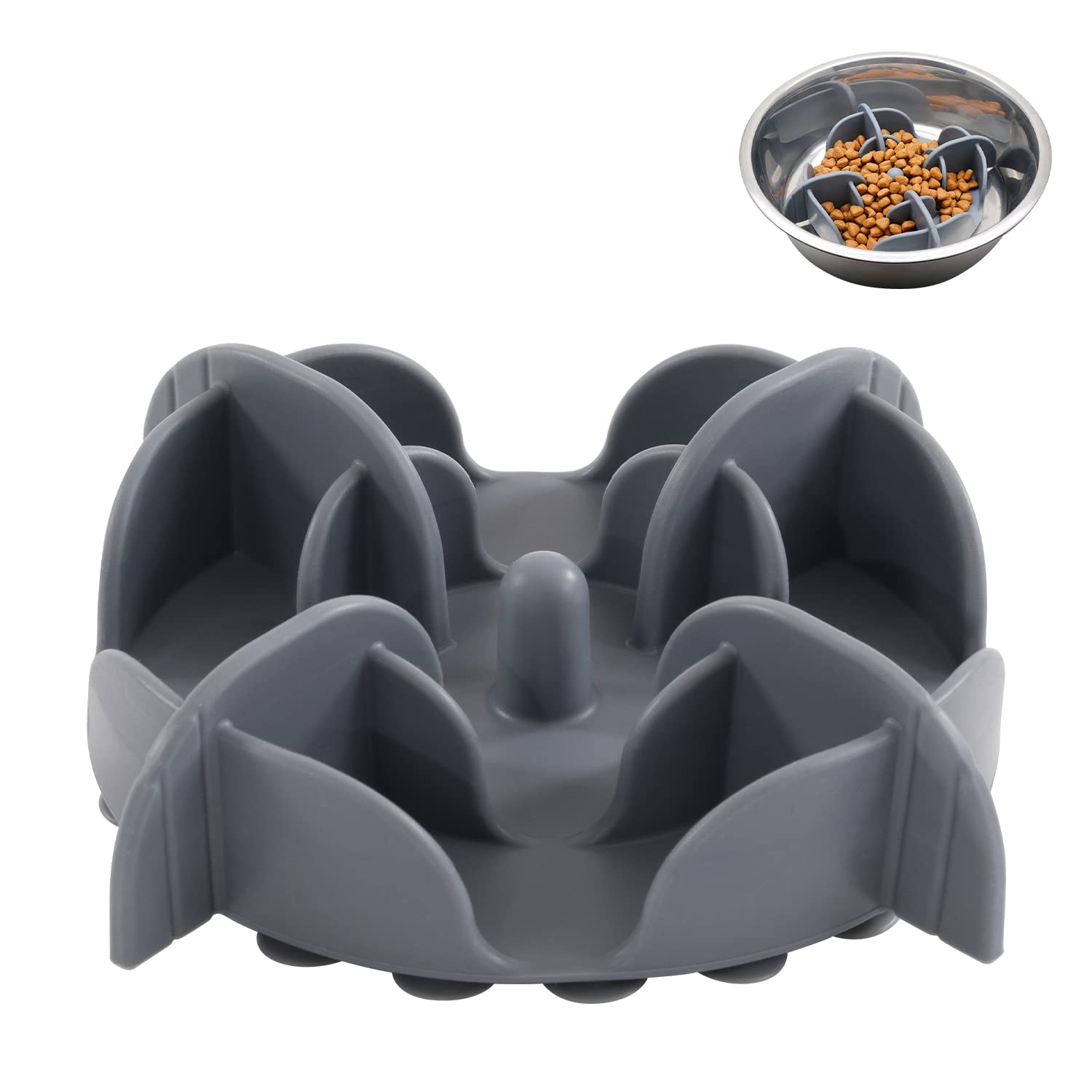 Jaoul Slow Feeder Dog Bowls X-Large 7 Inch Cuttable Insert With 32 Octopus Suction Cups For Medium Breed Dog Bowls (X-Large, Gre