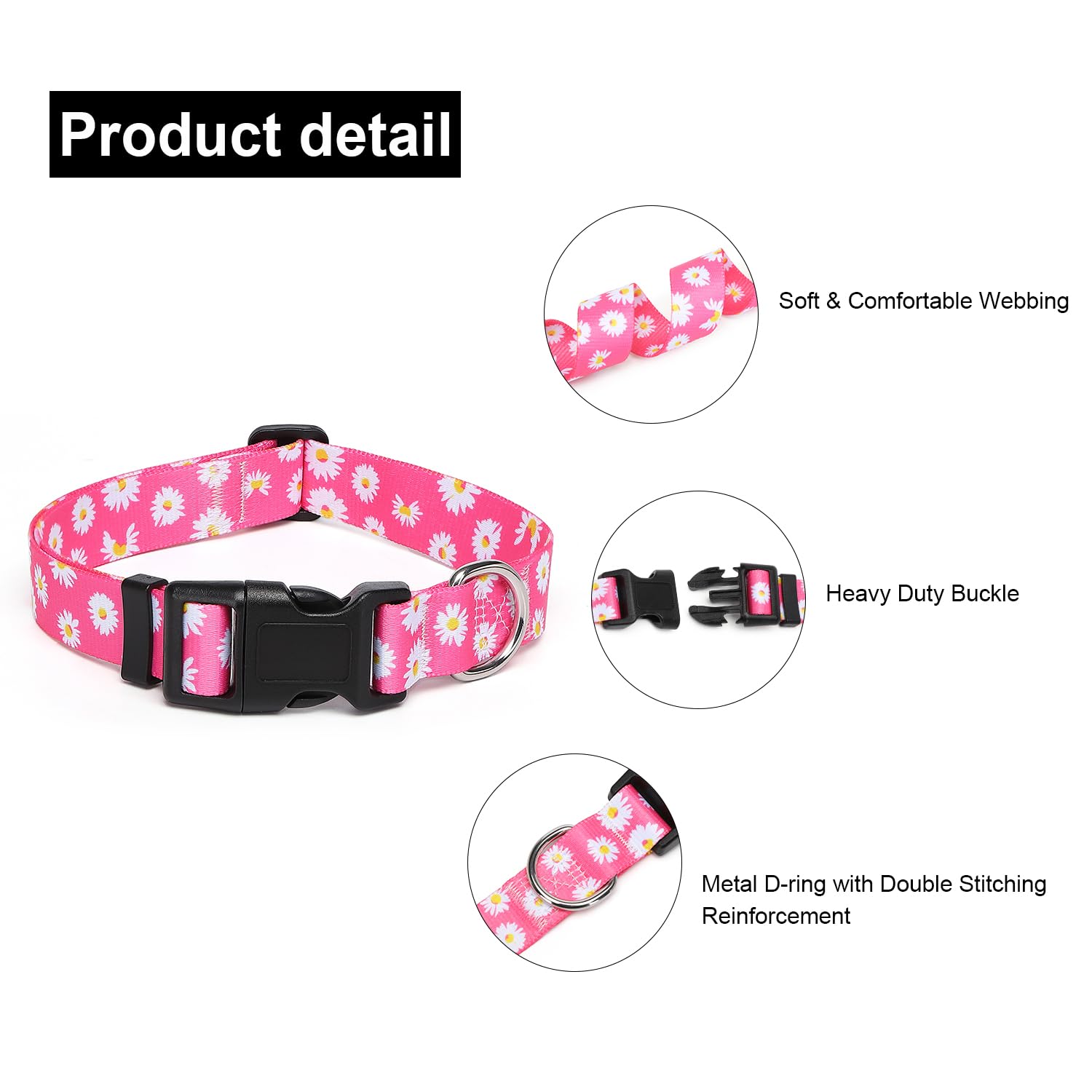 Suredoo Adjustable Dog Collar With Patterns, Ultra Comfy Soft Nylon Breathable Pet Collar For Small Dogs (Xs, Pink Daisy)