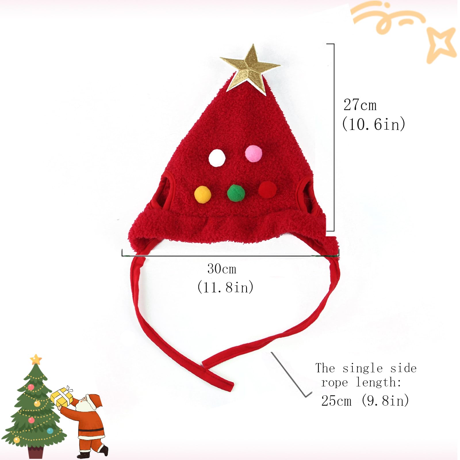 Bobo Rainbow 1Pc Dog Christmas Day Costume - Dog Cat Christmas Day Pet Hat Adjustable Headpiece Hat With Star And Pompoms Pet Re
