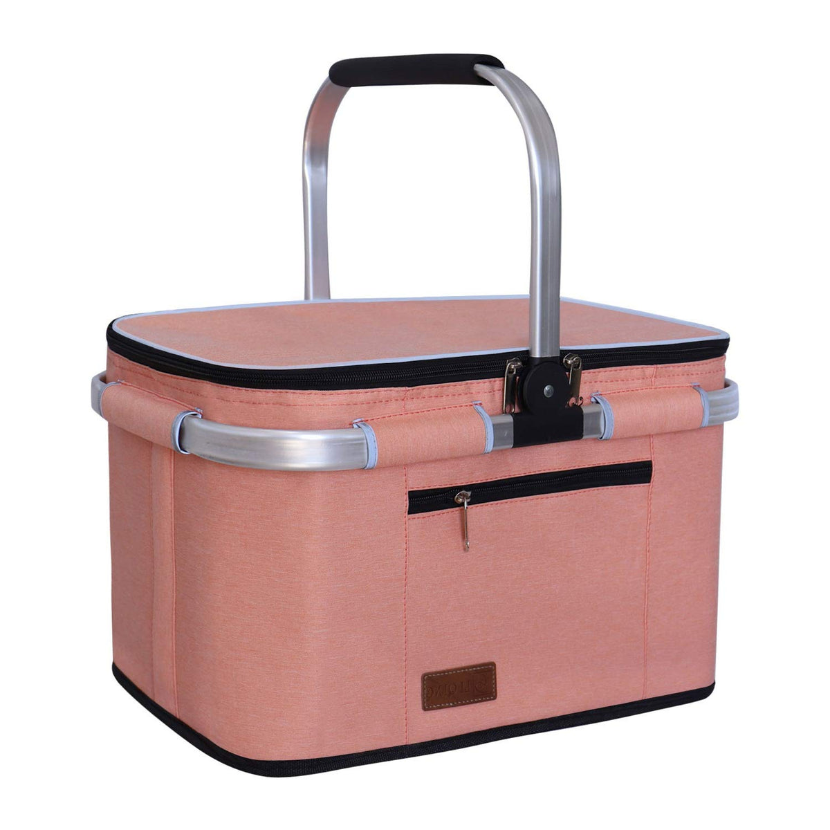 LIQINg 35L Large Picnic Basket, Shopping, Travel, camping grocery Bags, 2 Layers of Internal Pockets Leak-Proof and Insulated, F