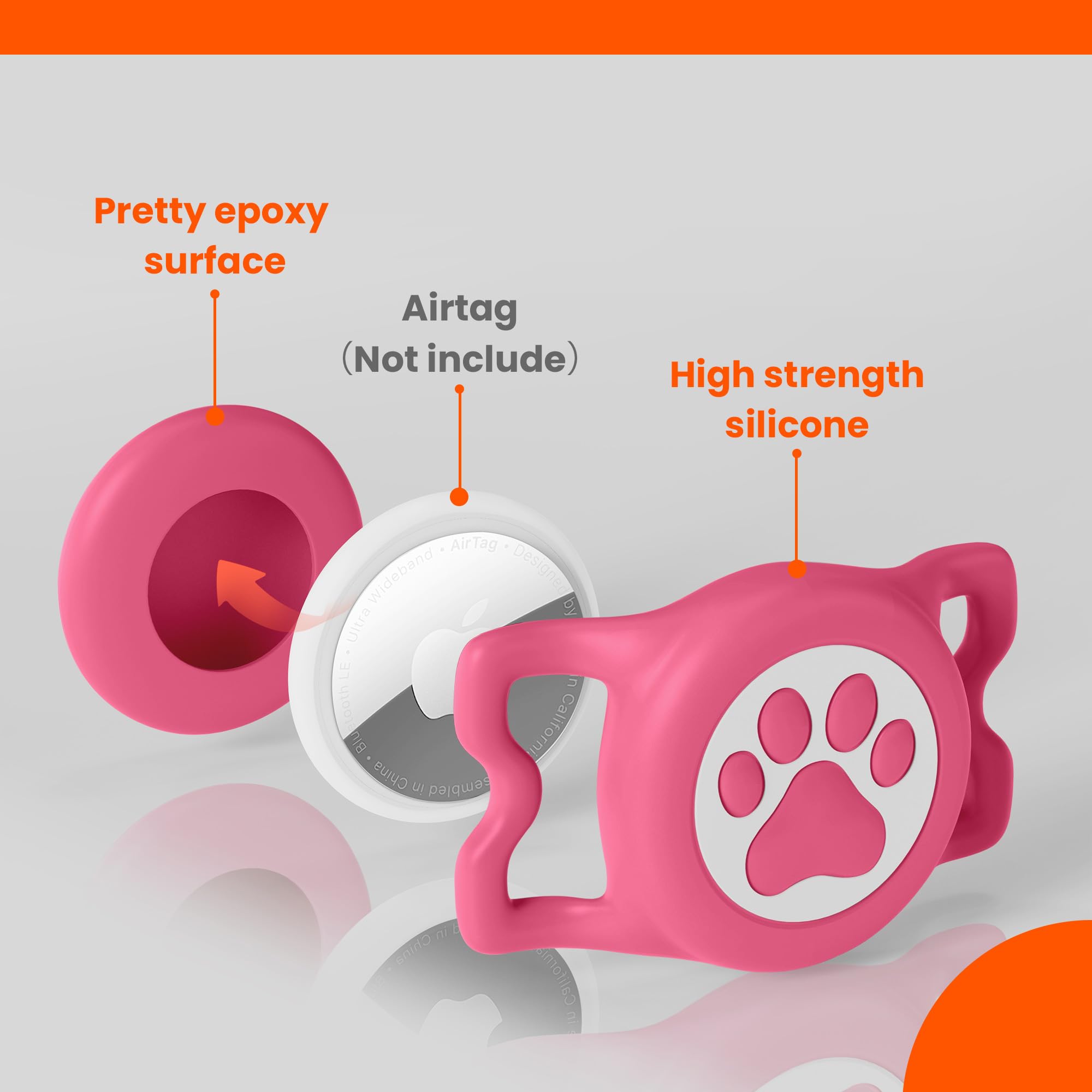 Ilfindyou Waterproof Airtag Dog Collar Holder For Apple Air Tag, Silicone Dog Airtag Holder For Dogs & Cat Collars(Rose Red)