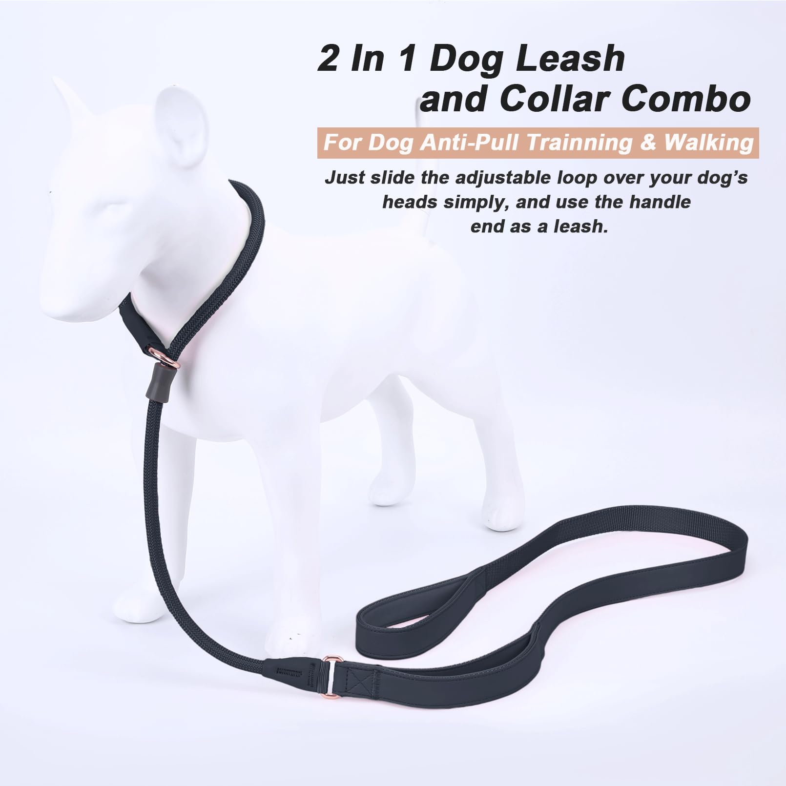 Slip Lead Dog Leash, Soft Leather Dog Training Leash With Double Handle, Heavy Duty Nylon Dog Lead Slip Lead And Collar, No Pull