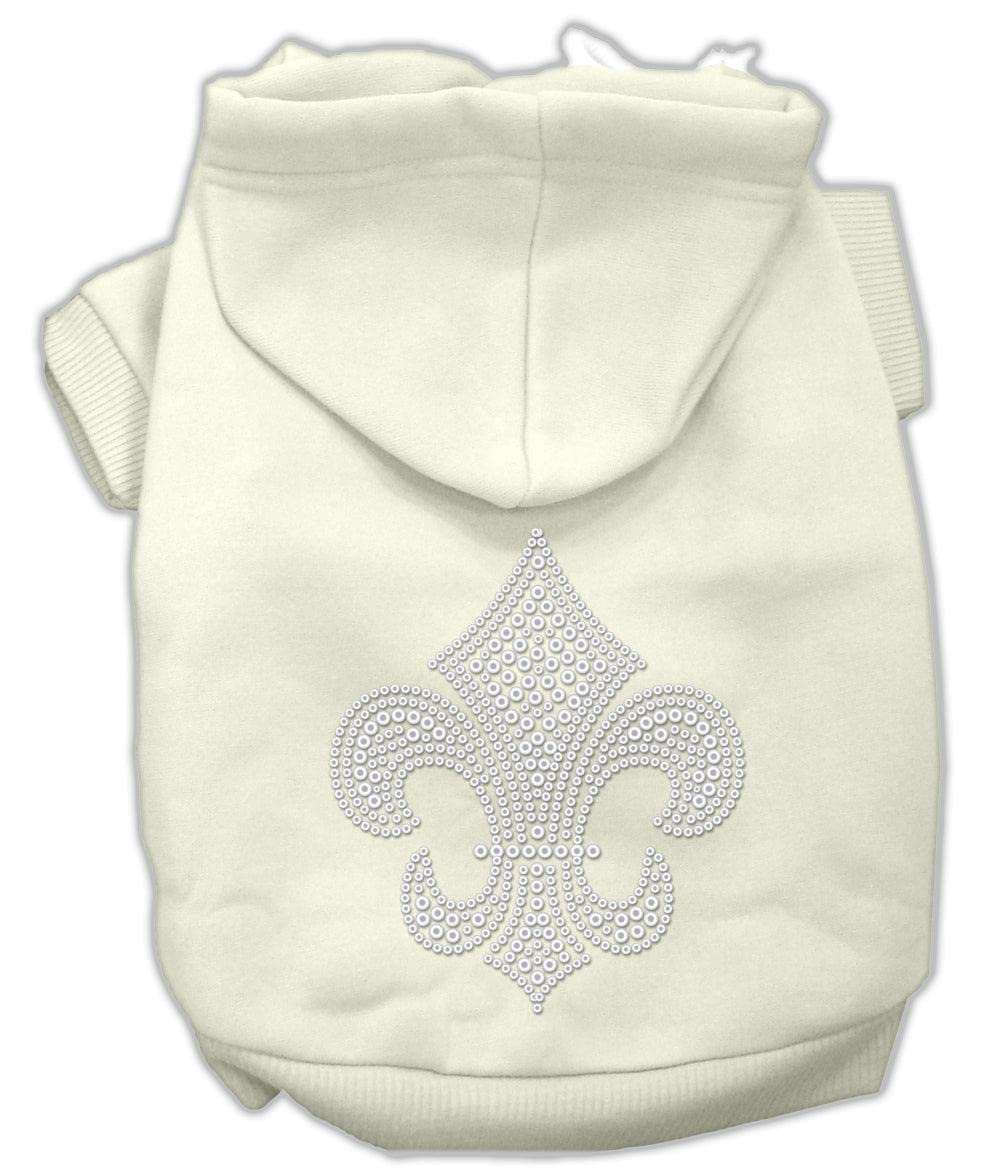 Silver Fleur De Lis Rhinestone Dog, Cat, or Pet Hoodie Cream MD (6-10 lbs.)