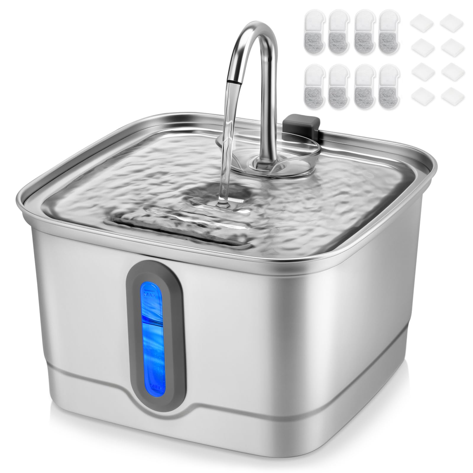 Seirmep Stainless Steel Cat Water Fountain, 101Oz/3L Automatic Pet Water Fountain, Dog Water Fountain With Replacement Filters F