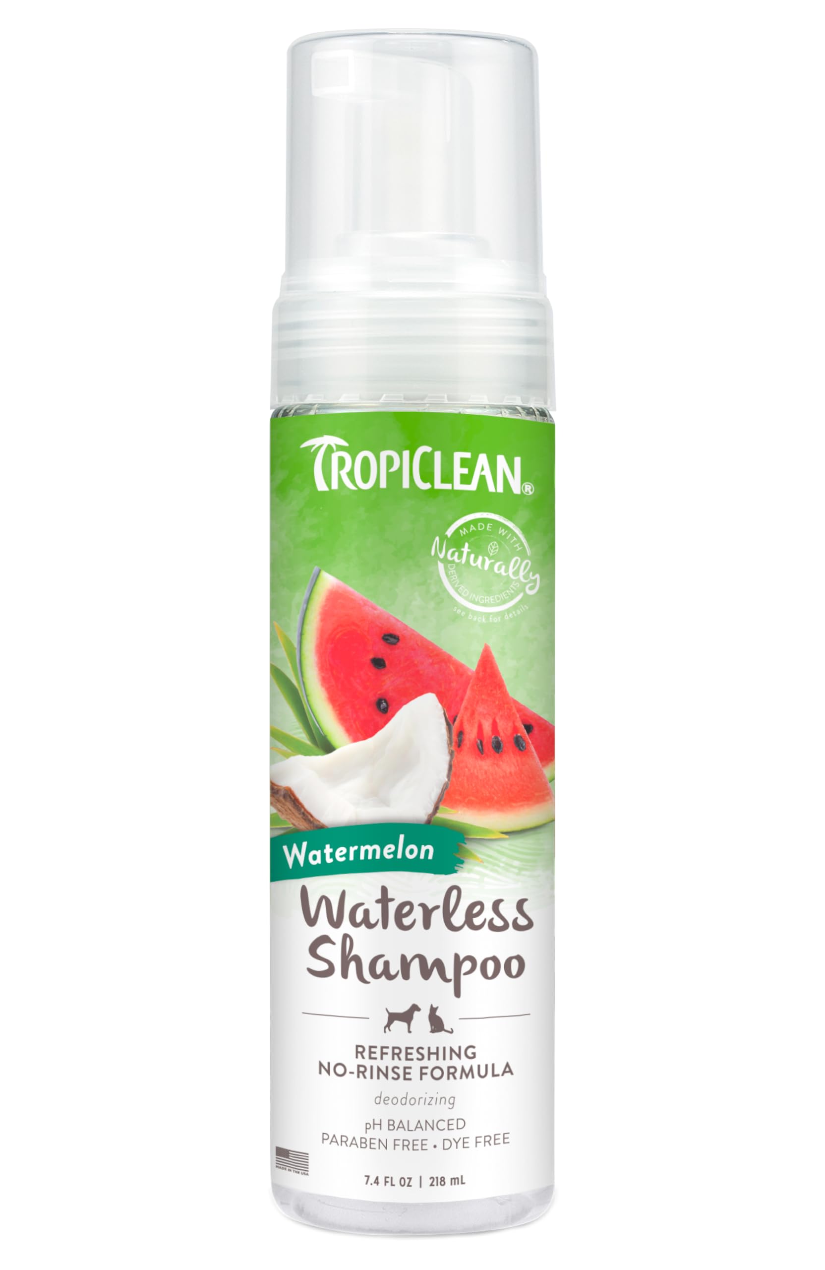 Tropiclean Watermelon Waterless Shampoo | Dry Shampoo For Cats & Dogs | Cat & Dog Bath Supplies 7.4 Oz | Made In The Usa