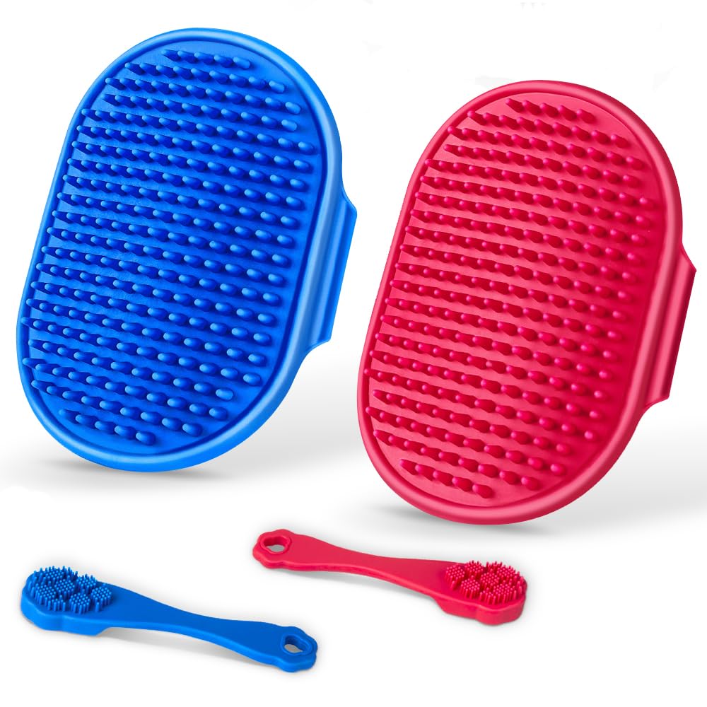 4Pcs Dog Bath Brush | Scrubber For Bath | Shampoo Brush | Toothbrush | Finger Toothbrush | Dog Shower/Washing Brush With Adjusta