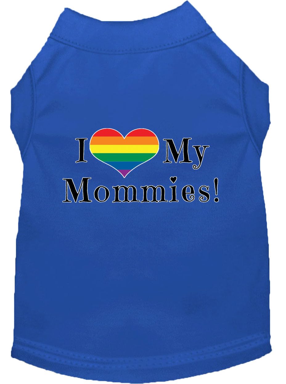 Pet Dog & Cat Shirt Screen Printed, "I Heart My Mommies" Blue XS (0-3 lbs.)