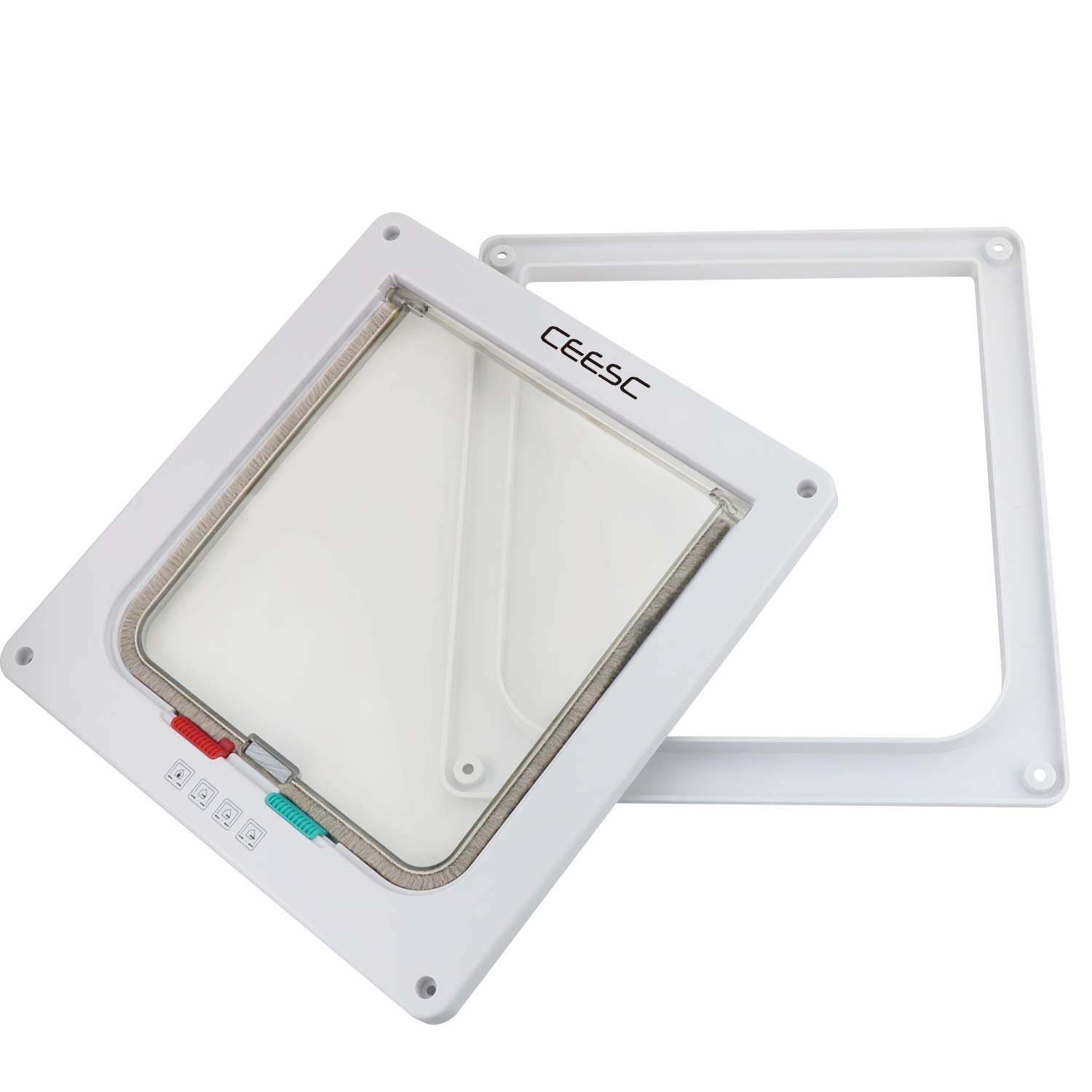 Ceesc Large Cat Door (Outer Size 11' X 9.8'), 4 Way Locking Cat Door For Windows & Sliding Glass Door, Weatherproof Cat Flap Door For Cats & Doggie With Circumference < 24.8'