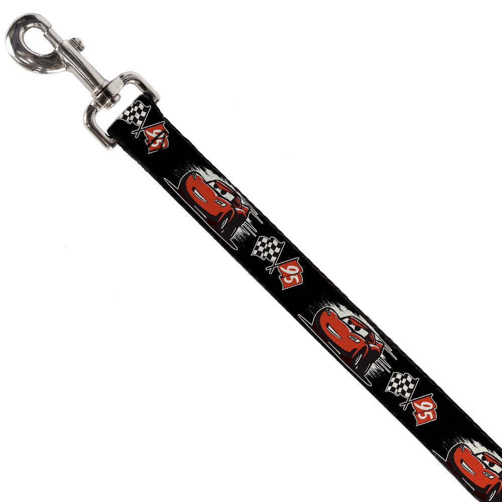 Dog Leash Cars 3 Lightning Mcqueen Caricature Race Flag Black White Red 4 Feet Long 1.0 Inch Wide