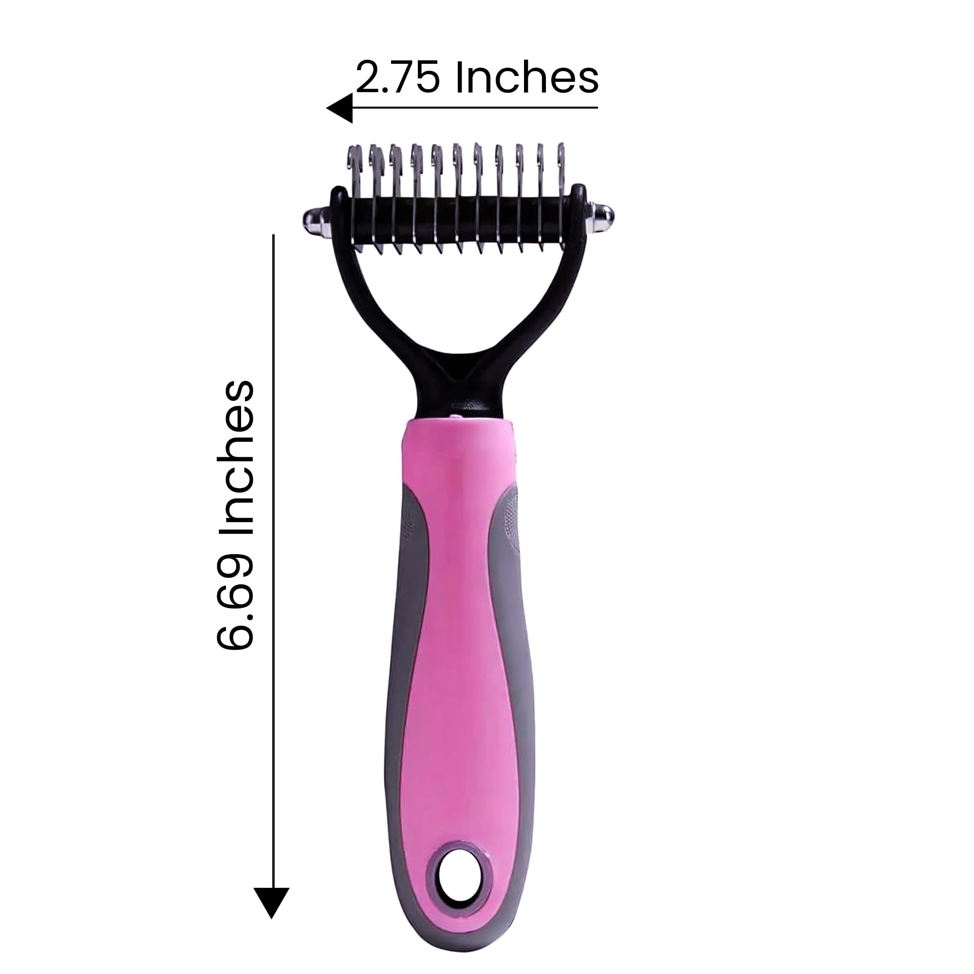 Kwest Essentials Pet Grooming Brush - Shedding Comb & Dematting Tool For Dogs & Cats, Extra Wide Undercoat Rake, Pink