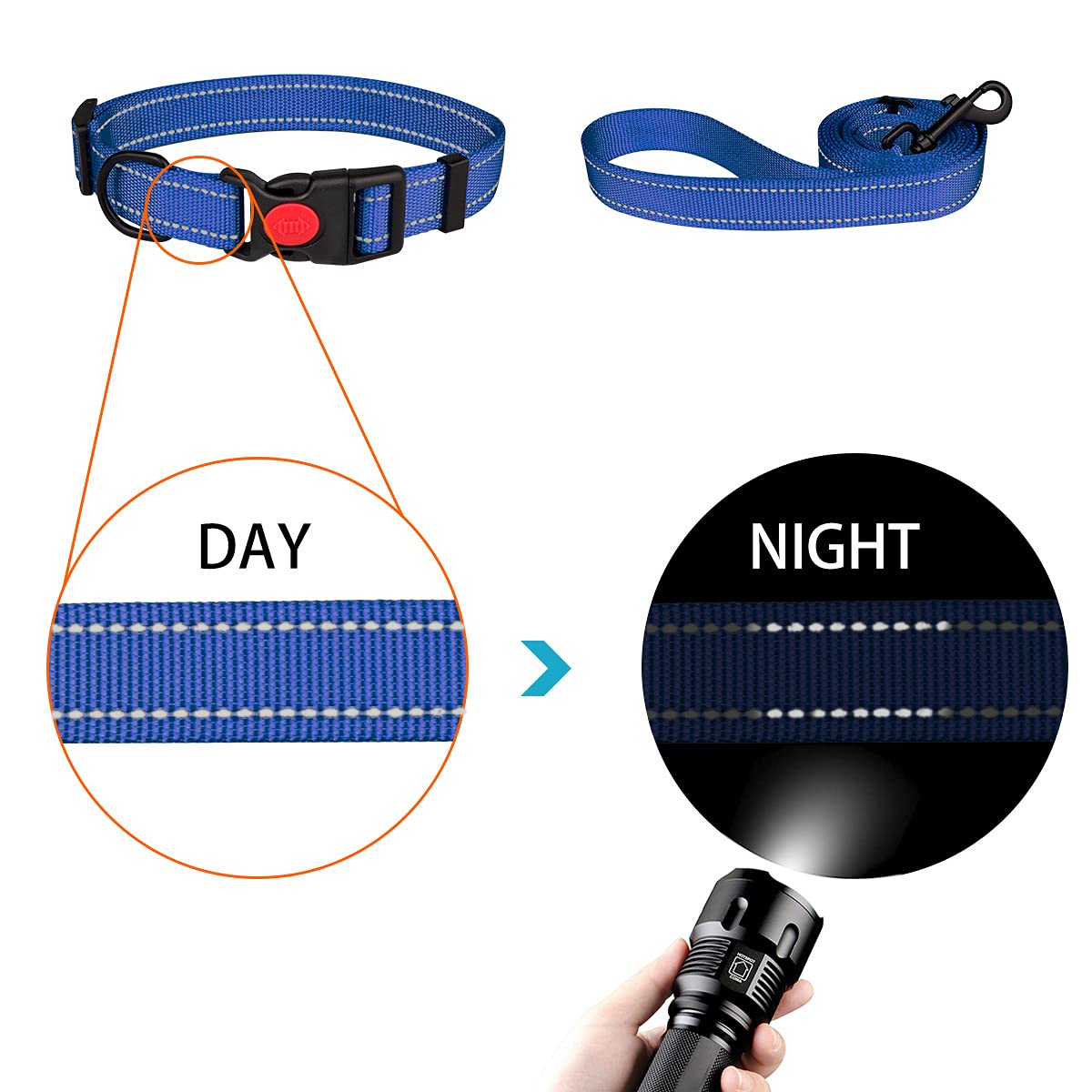 Reflective Dog Collar And Leash Set With Safety Locking Buckle Nylon Pet Collars Adjustable For Small Medium Large Dogs 3 Sizes(