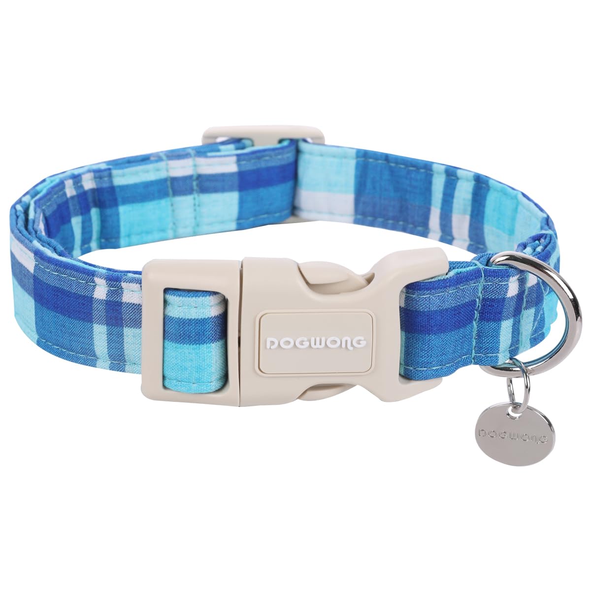 Dogwong Cotton Dog Collar, Blue Plaid Heavy-Duty Dog Collar Durable Soft Boy Dog Collar Cute Wedding Puppy Necklace For Small Me