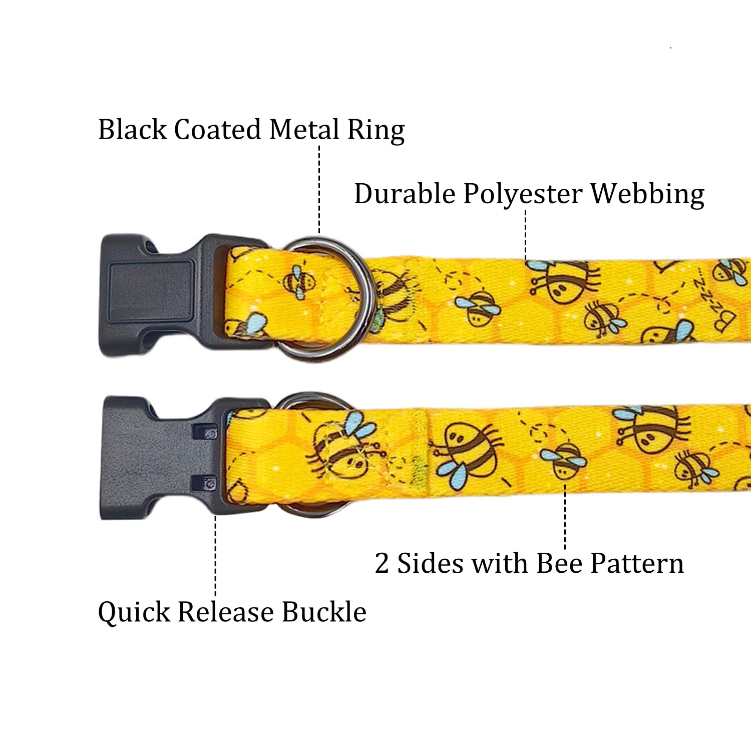 Olahibi Basic Dog Collar, Busy Bee Pattern, Polyester Material, 4 For Small Medium Large Dogs.(M, Yellow Bee)