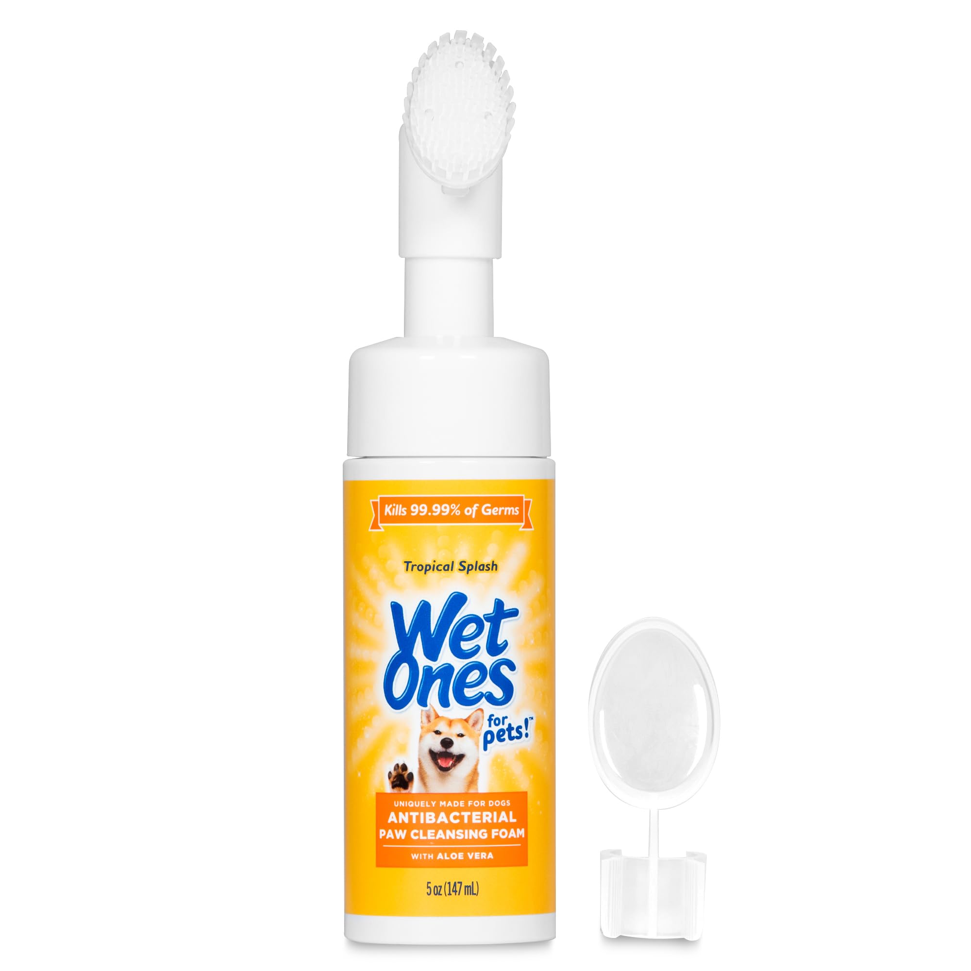 Wet Ones For Pets Antibacterial Dog Paw Cleansing Foam With Built-In Paw Scrubber Brush, Tropical Splash Scent | Dog Paw Cleaner