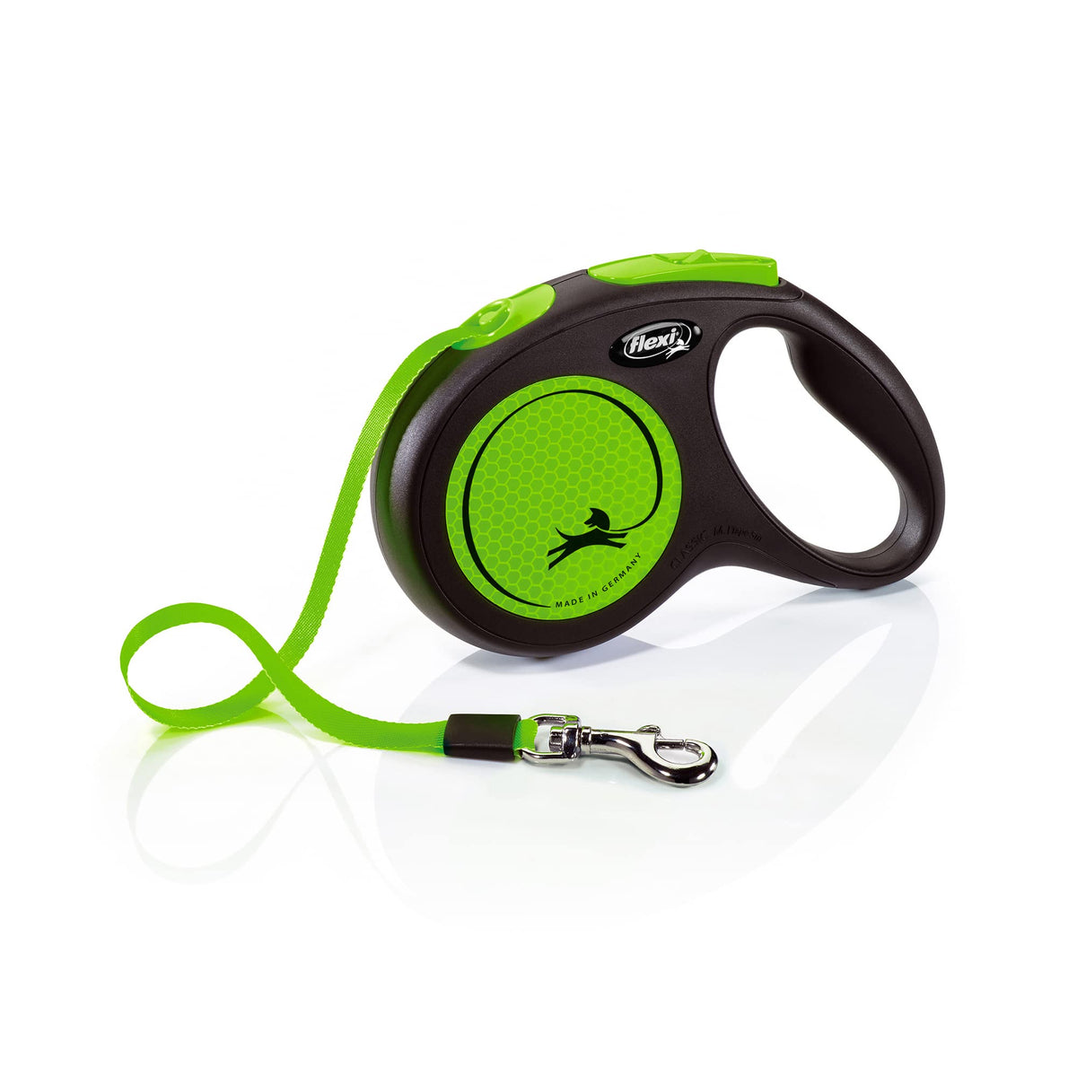 Flexi New Neon Tape Green Medium 5M Retractable Dog Leash/Lead For Dogs Up To 25Kgs/55Lbs