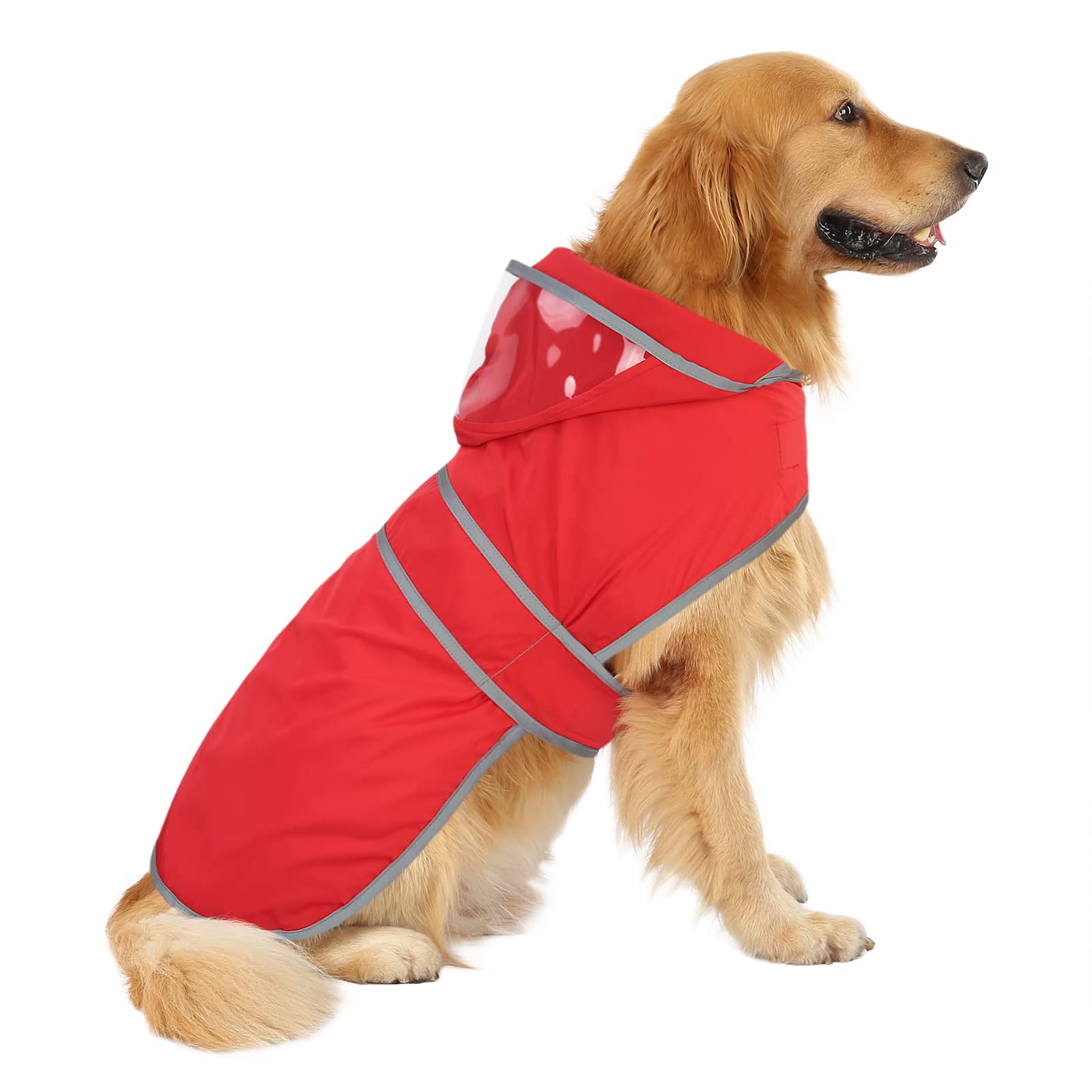 Hde Dog Raincoat With Clear Hood Rain Jacket Poncho For Small Medium Large Dogs Red - L