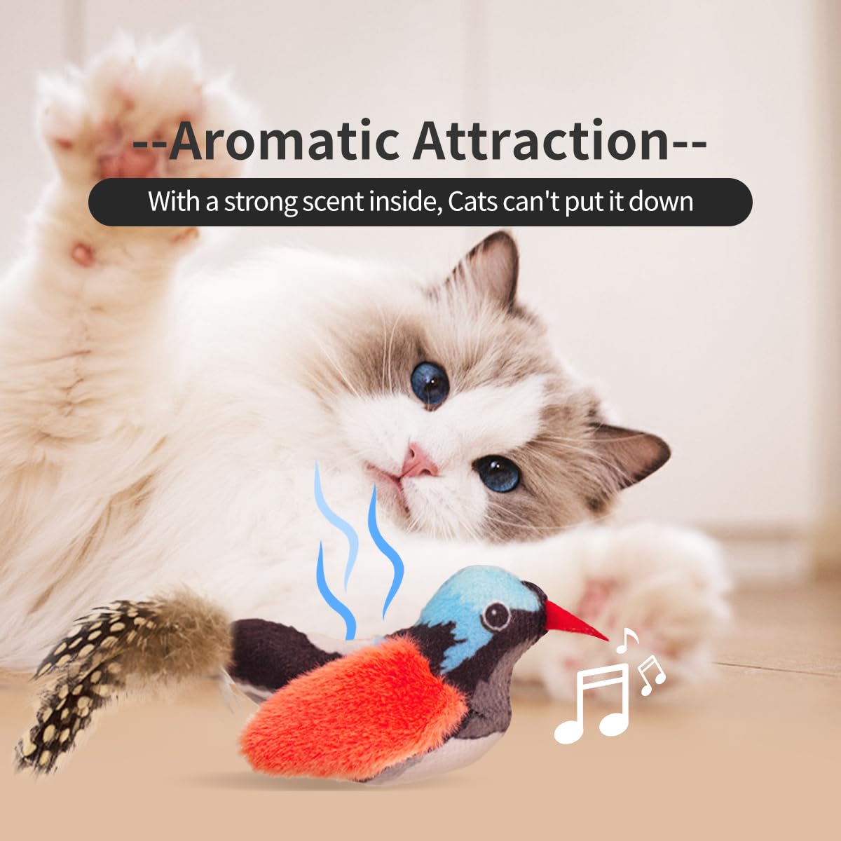 Ipawspace Catnip Cat Toys Boredom Reliever With Lifelike Chirp Sound - Interactive Feather Cat Toys (2 Pack)