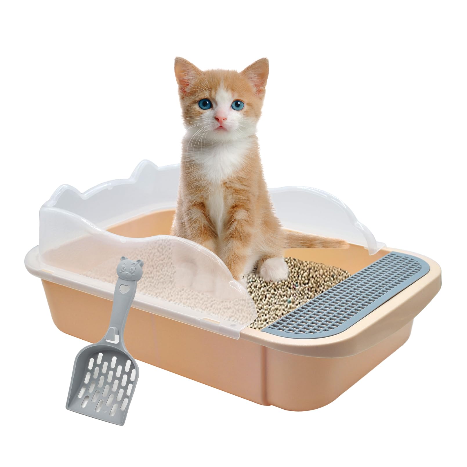 MUYG Open Kitten Litter Box with High Side,Anti-Splashing Cats Litters Pan,Kitten Toilet with Litter Sifting Scoop,Semi-Enclosed