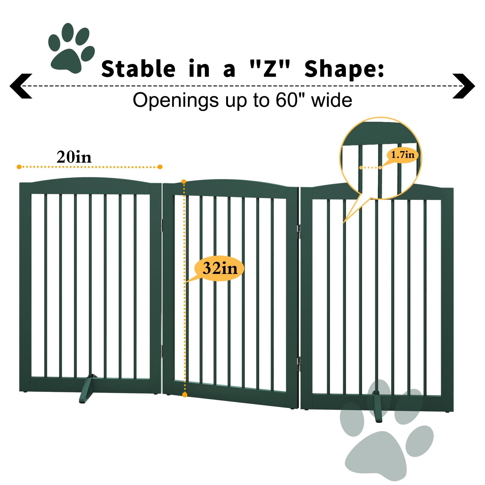 PUPETPO Freestanding Pet Gate for Dogs, Foldable Wooden Dog Gate for House Indoor, Step Over Pet Puppy Safety Fence for Stair, D