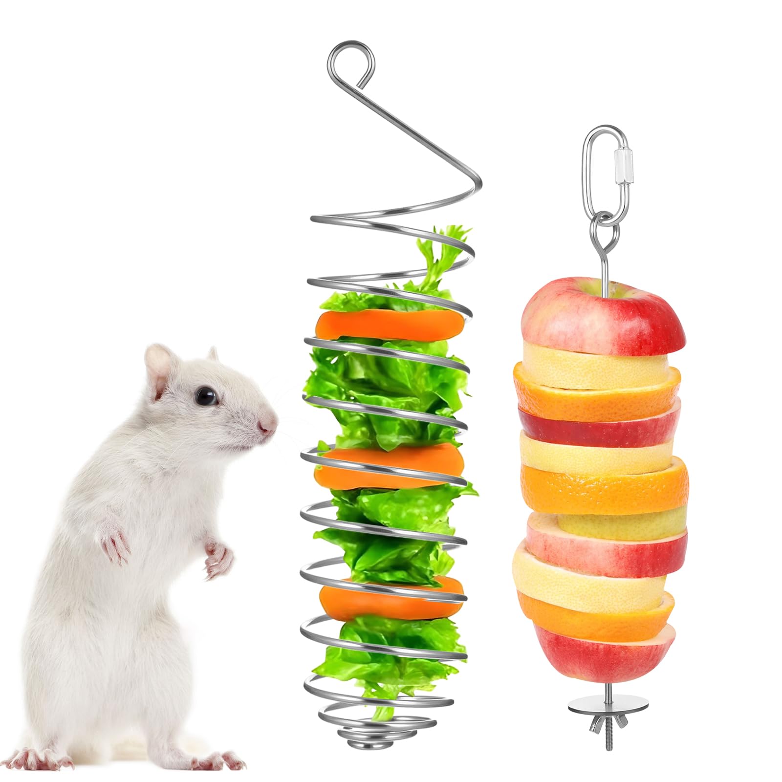 YBEATY 2 PCS Rat Enrichment Toys Stainless Steel Vegetable Holder Enrichment Foraging Toy Foraging Hanging Feed Tool Fancy Mice 