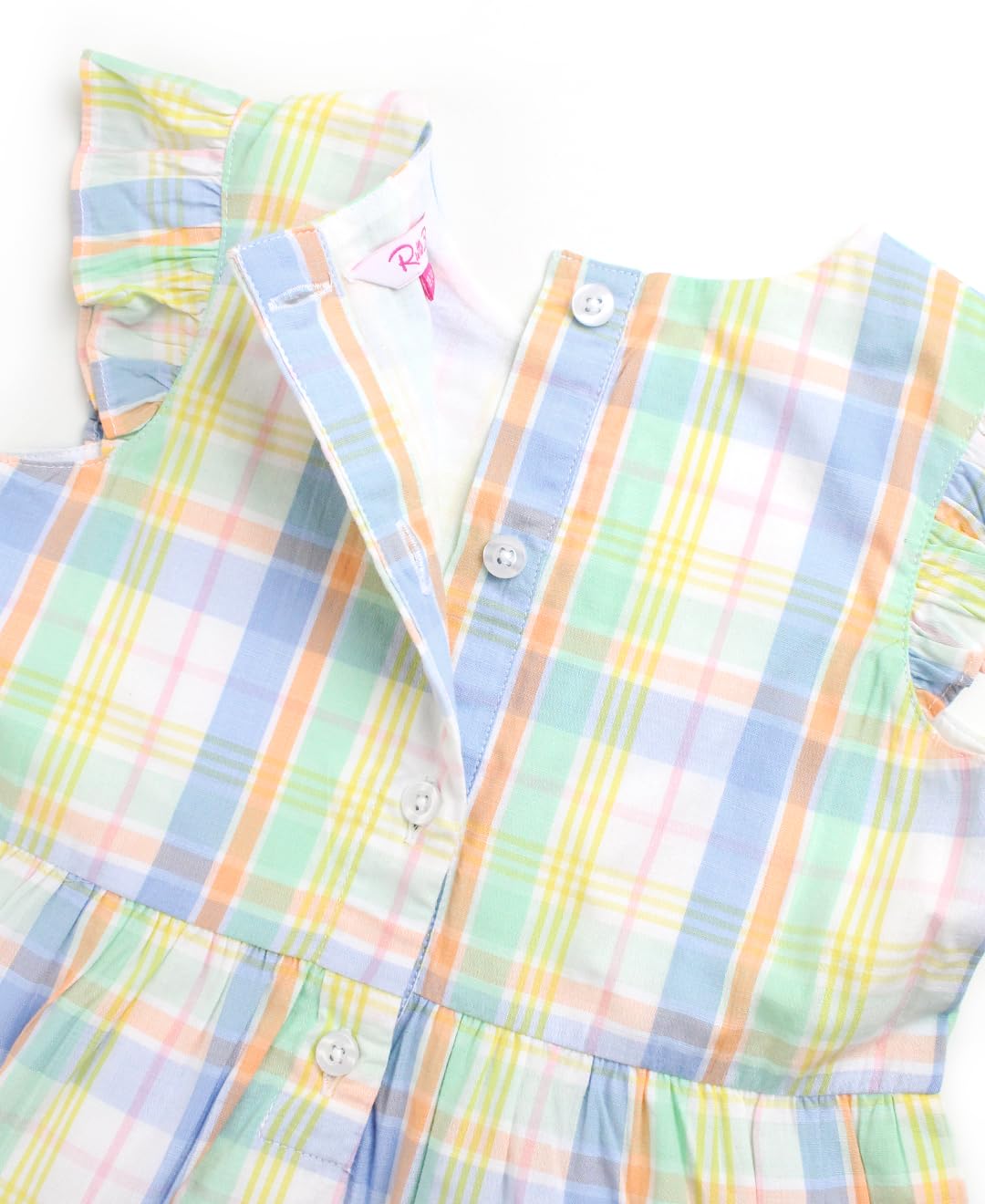 Rufflebutts Clubhouse Rainbow Plaid Flutter Sleeve Tiered Dress - 18-24M