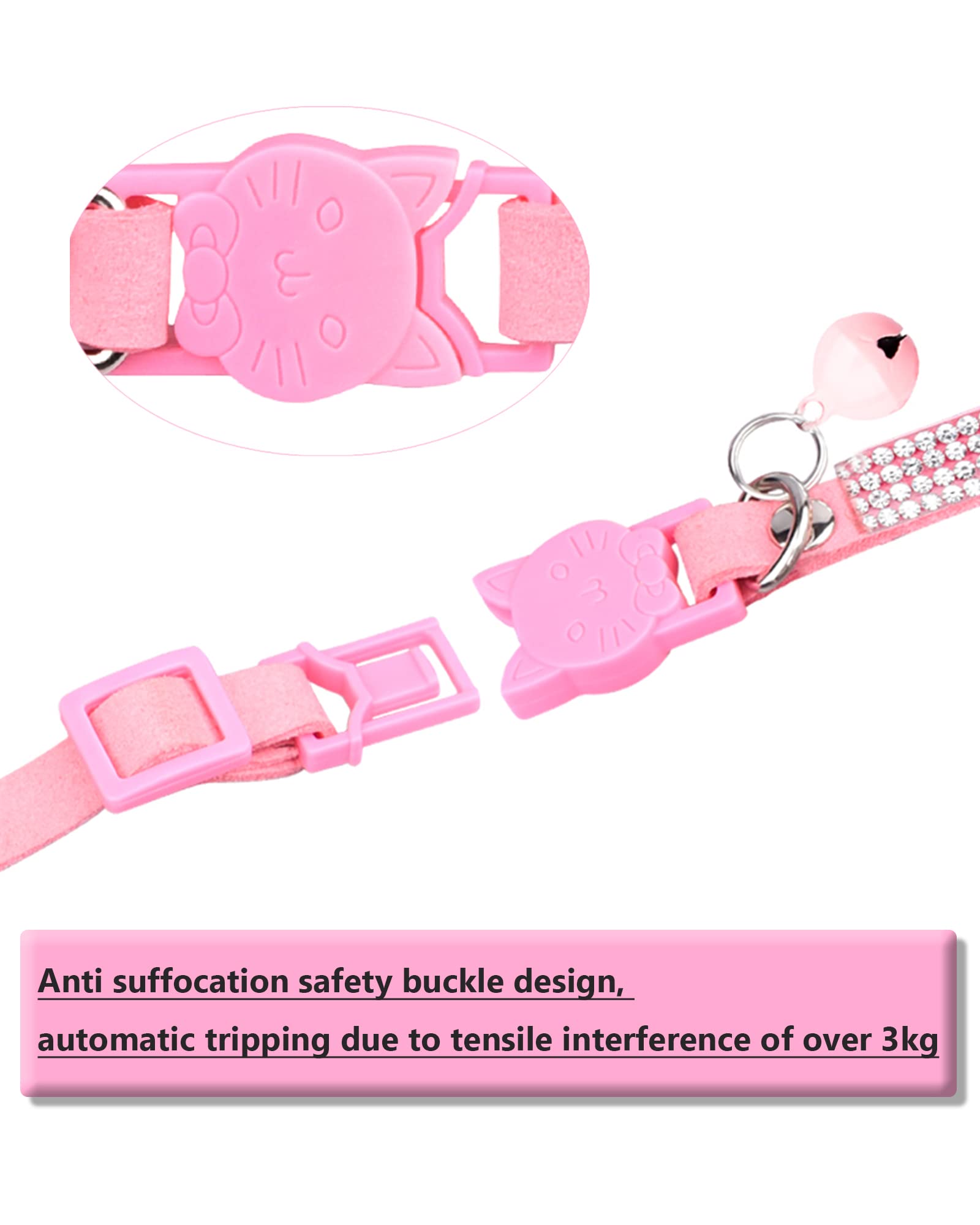 Aecllcea Cat Collars For Girl Cats With Rhinestone Soft Velvet,Breakaway Cat Collars With Bell,Adjustable Safe Kitten Collar (Pi