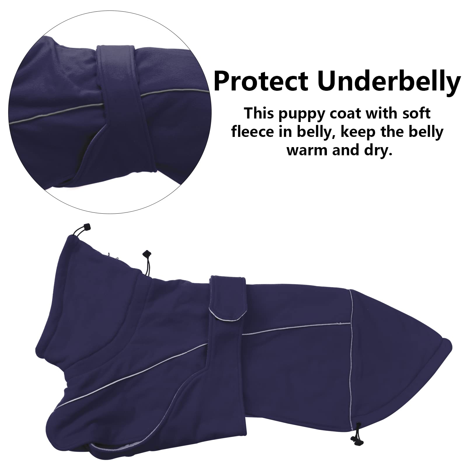 Greyhound Lurcher Winter Coat, Whippet Warm Coat With Fleece, Water Resistant Dog Jacket With Adjustable Bands And Zipper Harness Hole - Navy - Xsmall