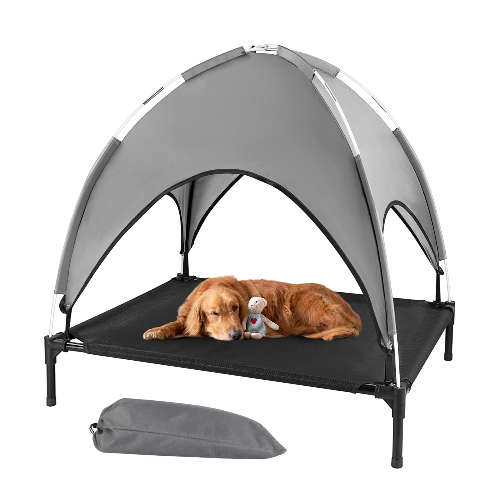 Elevated Outdoor Dog Bed with Canopy, Raised Dog Cot with Shade, Waterproof Dog Tent for Medium Small Dogs Portable Cooling Pet 