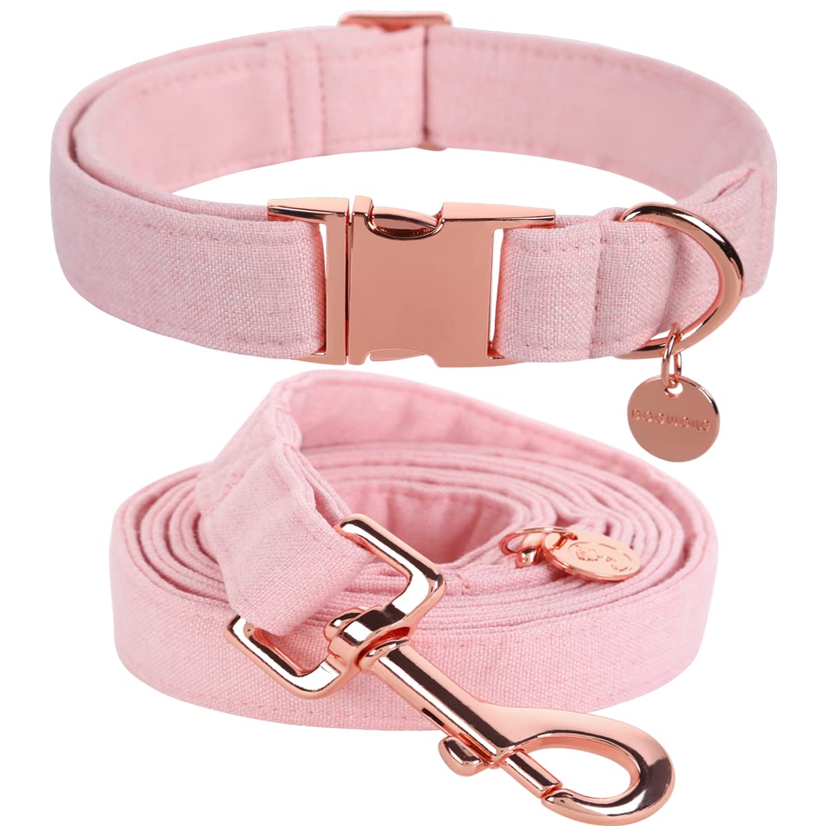 Dogwong Cotton Dog Collar Leash Set, Pink Pet Collar Durable Adjustable Puppy Collar For Small Medium Large Dogs