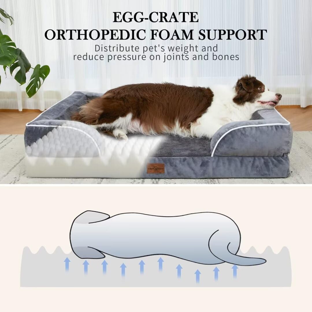 Comfort Expression XXL Waterproof Orthopedic Foam Dog Bed, Dark Grey, Washable with Removable Cover & Non-Slip Bottom, 53"x42"x9.5"
