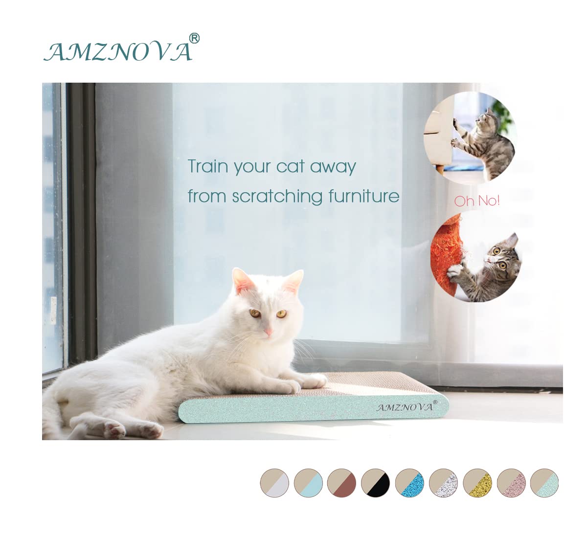Amznova Cat Scratcher, Scratching Pad, Durable Recyclable Cardboard With Catnip, Extra Wide, Glitter Green