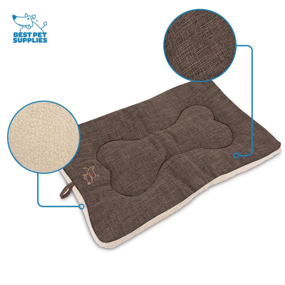 Best Pet Supplies Machine Washable Dog Crate Mat - Double-Sided Kennel Pad - Brown Linen, S (24 X 17)