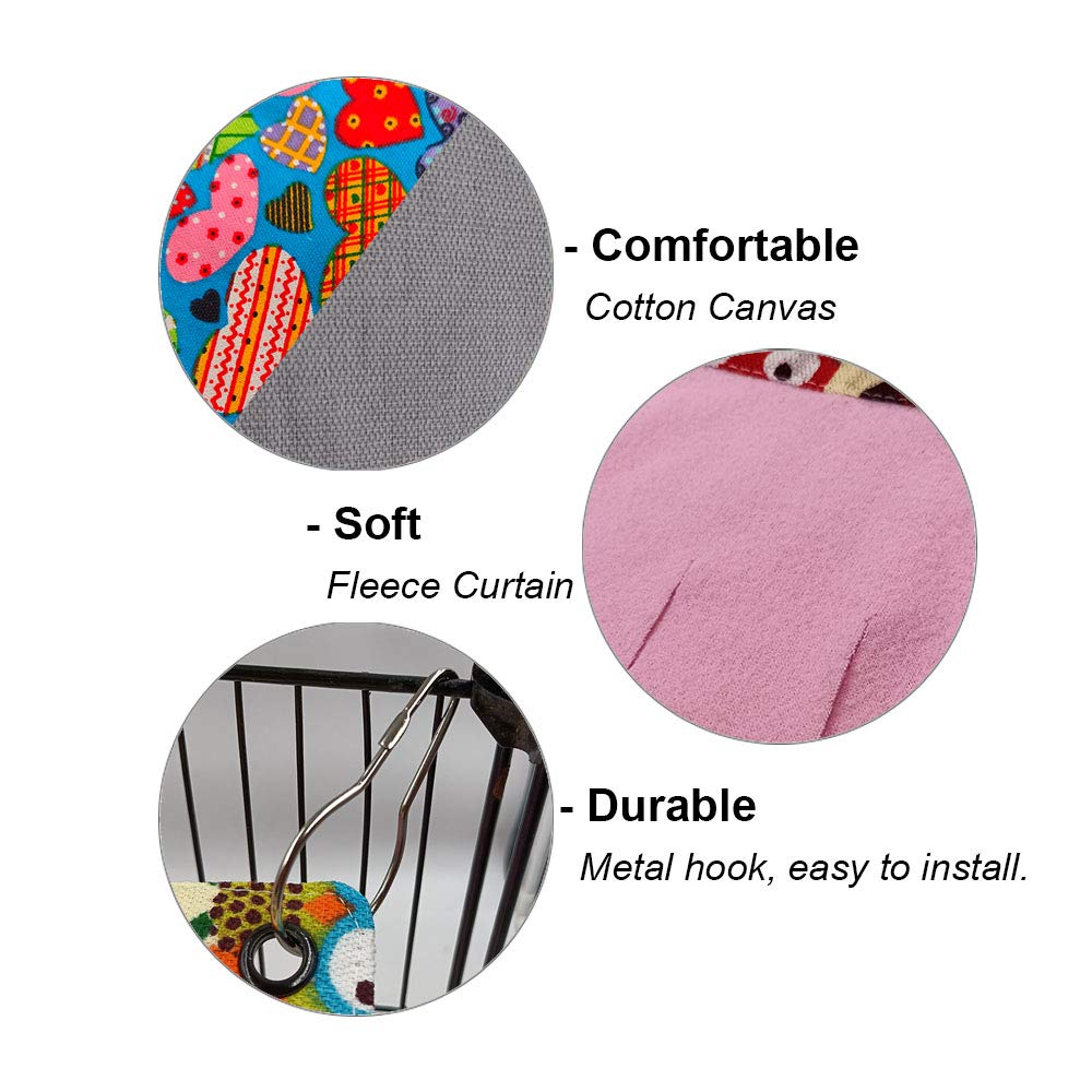 Rioussi Guinea Pig Hideout Hideaway Corner Fleece Toys Cage Accessories With Reversible Sides, Heart/Gray+Pink X 1 Curtain
