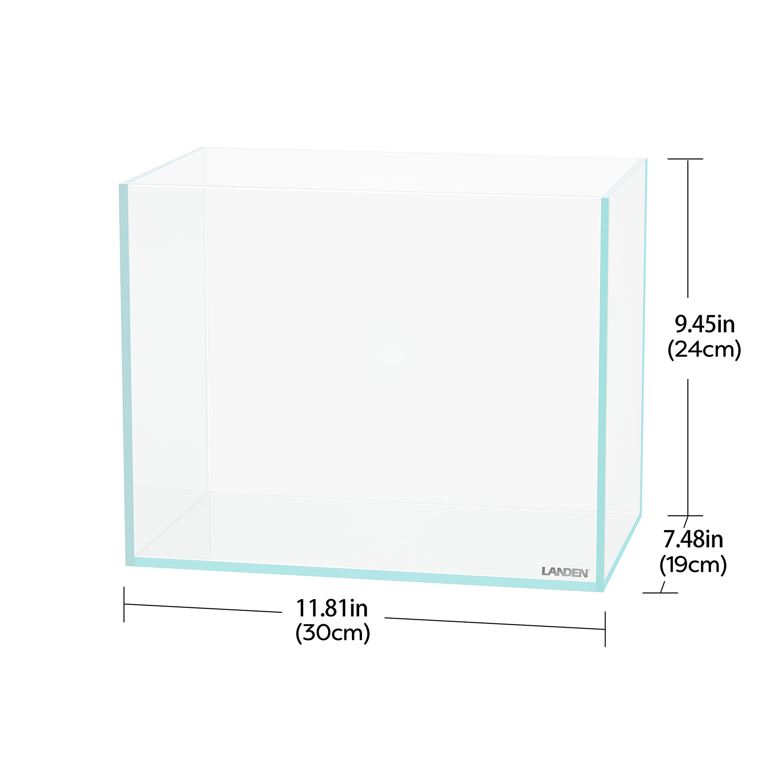 LANDEN 30N 3.2 Gallon Nano Rimless Low Iron Aquarium Tank, W11.8  D7.5  H9.4 in(30x19x24cm) 5mm Thickness with Nano Foam Levelin