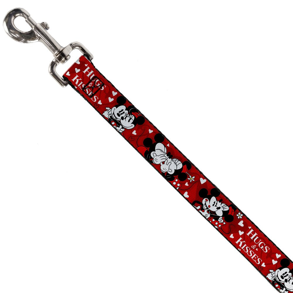 Dog Leash Mickey Minnie Hugs Kisses Poses Reds White 4 Feet Long 0.5 Inch Wide